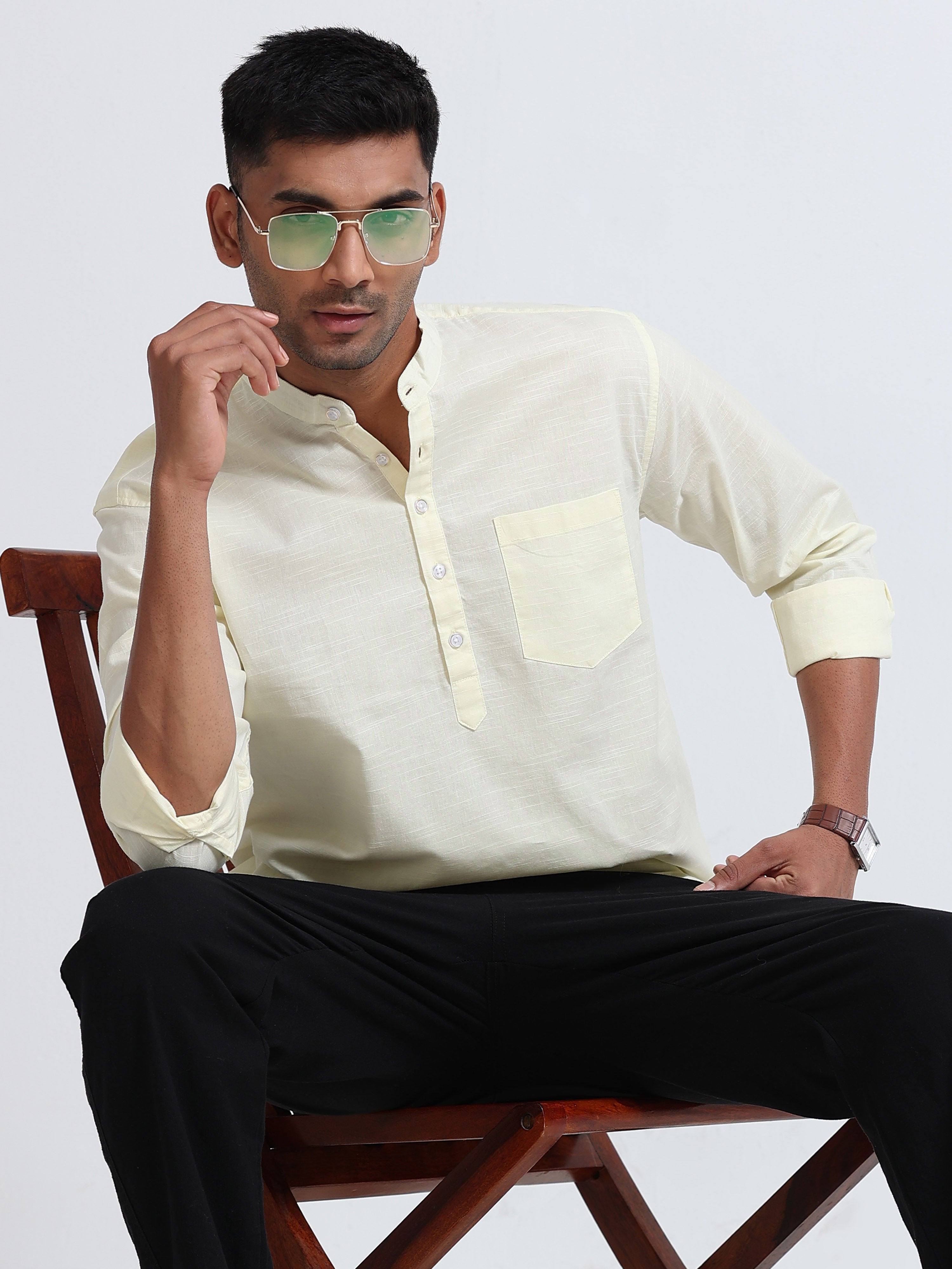 Plain Yellow Half Kurta