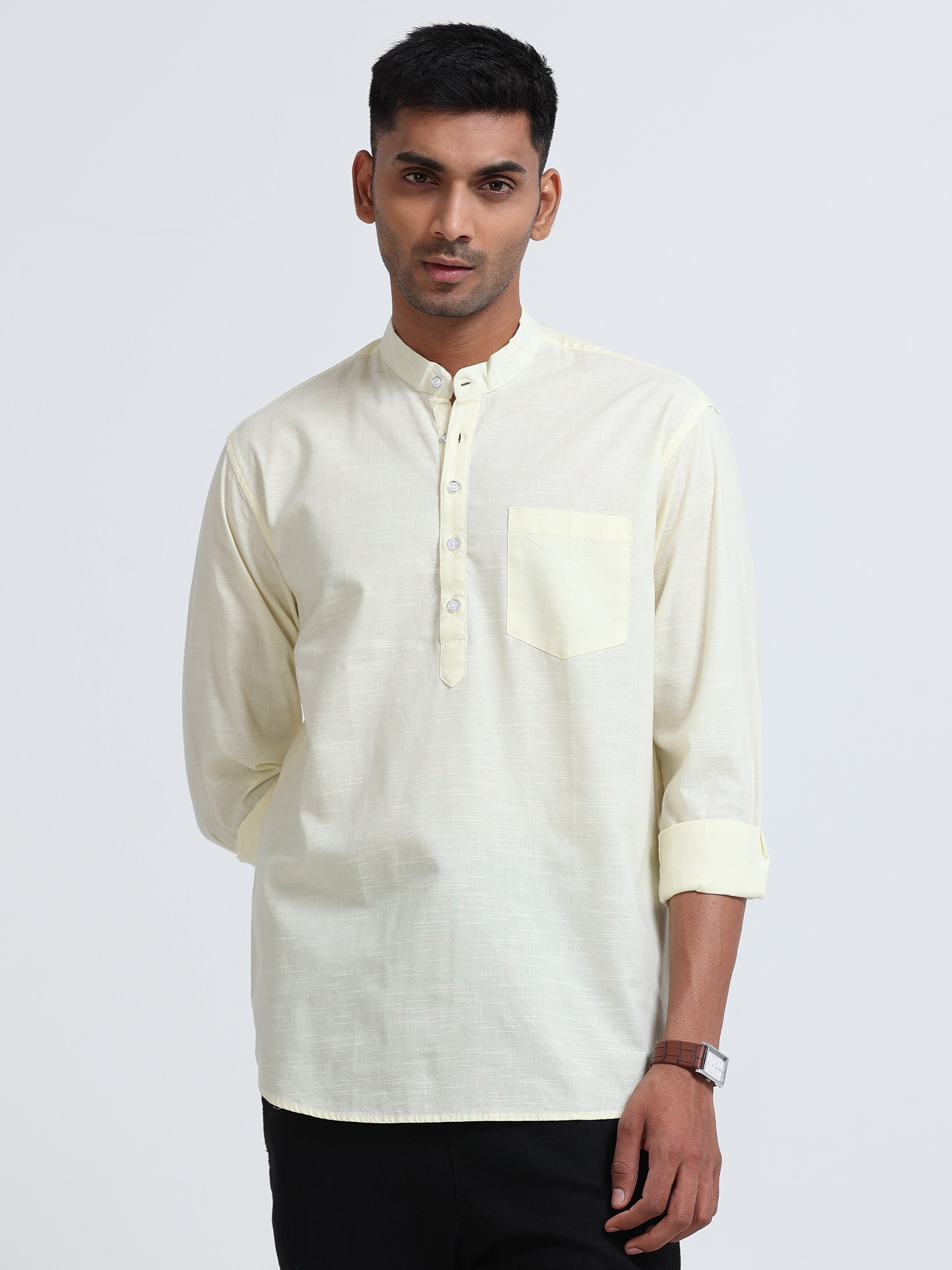 Plain Yellow Half Kurta