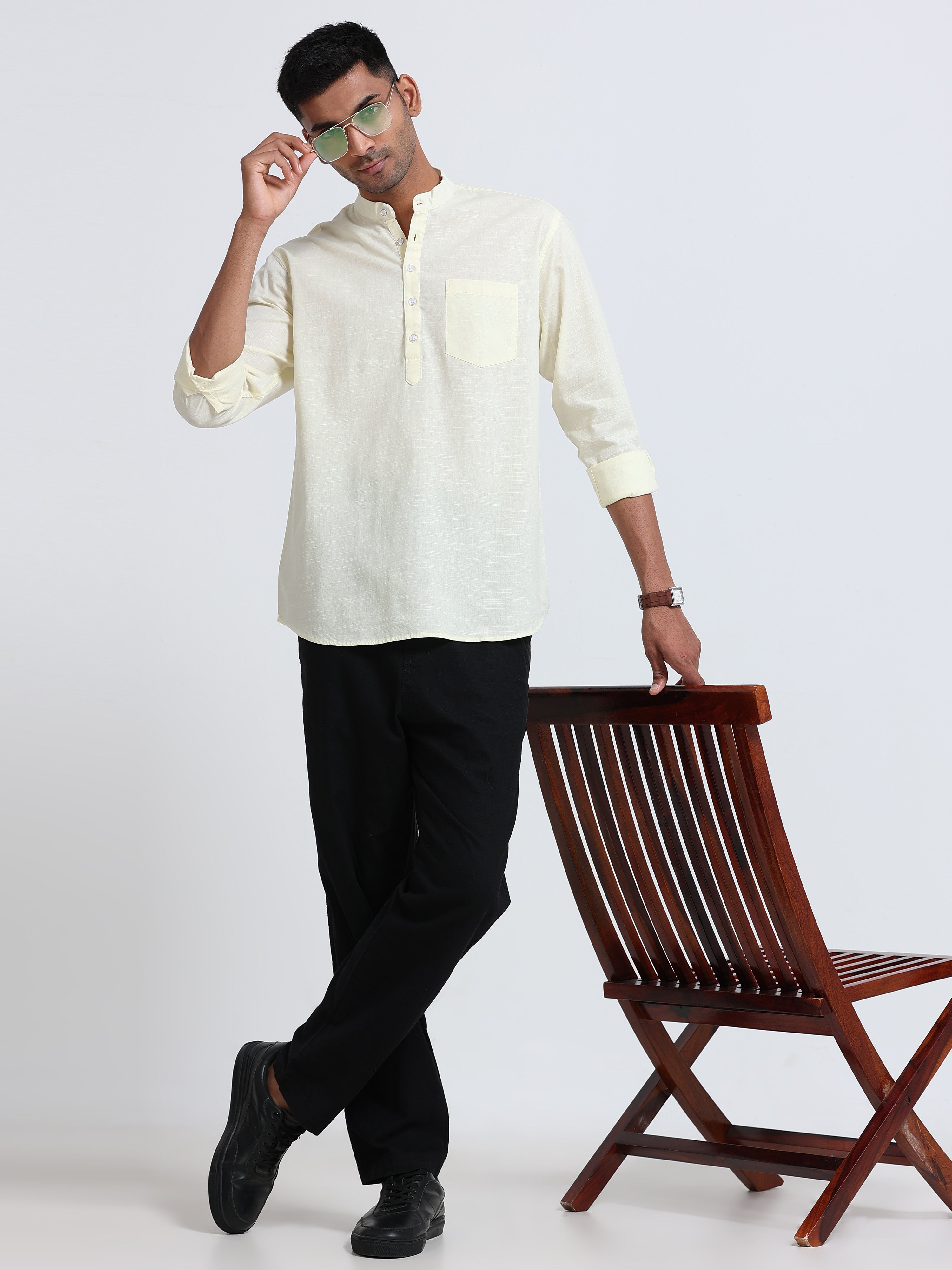 Plain Yellow Half Kurta