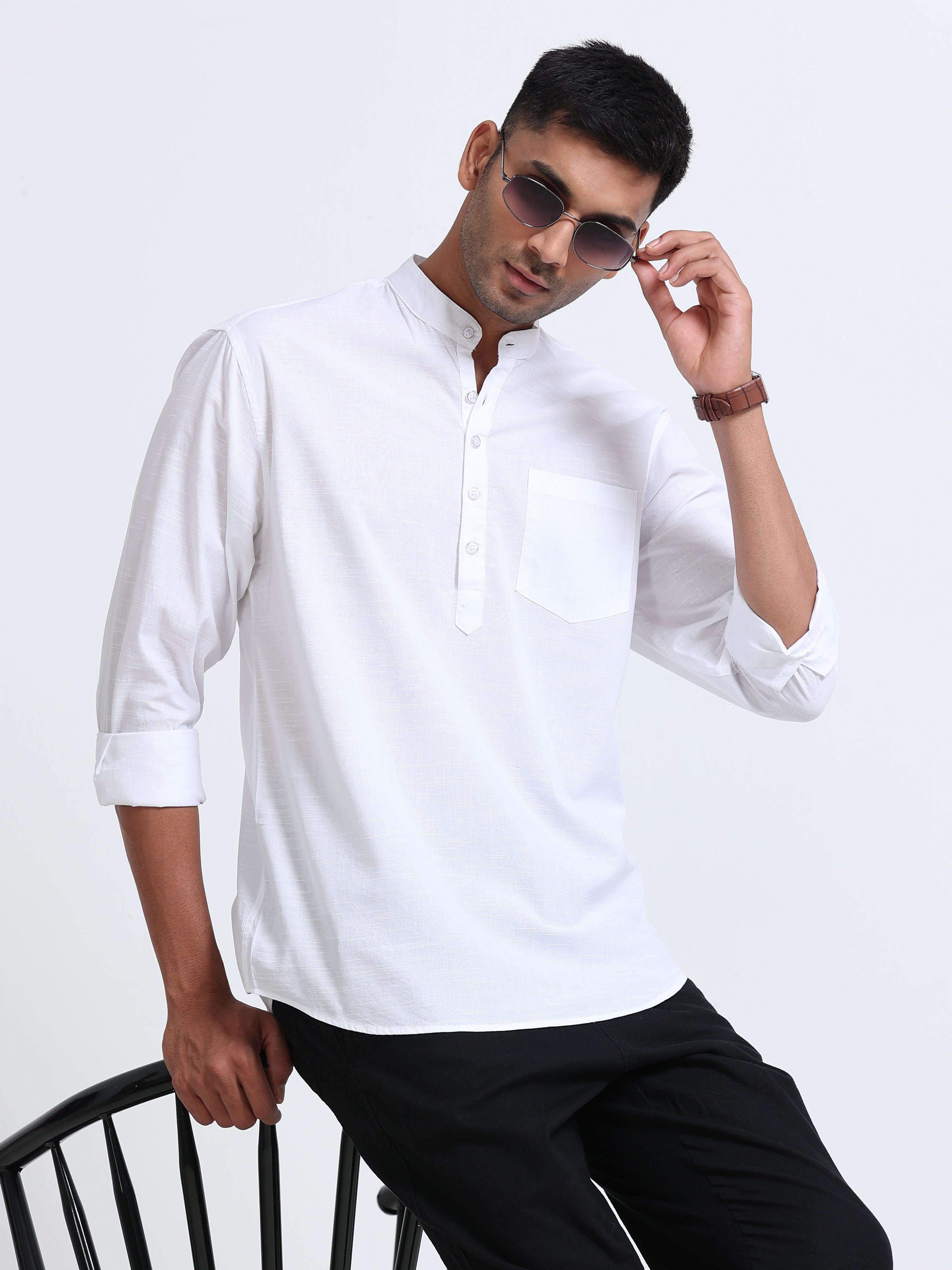 Plain White Half Kurta