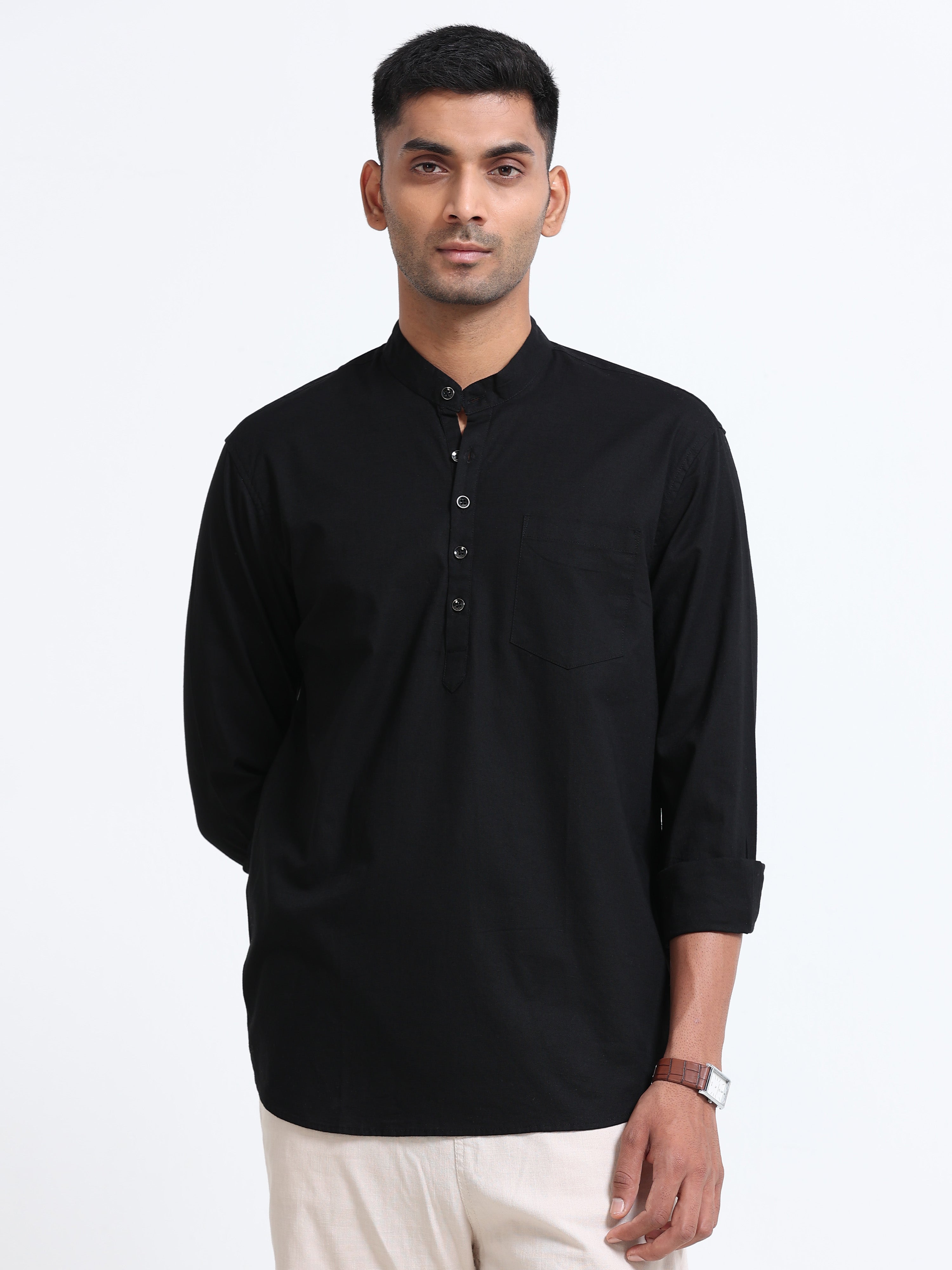 Plain Black Half Kurta
