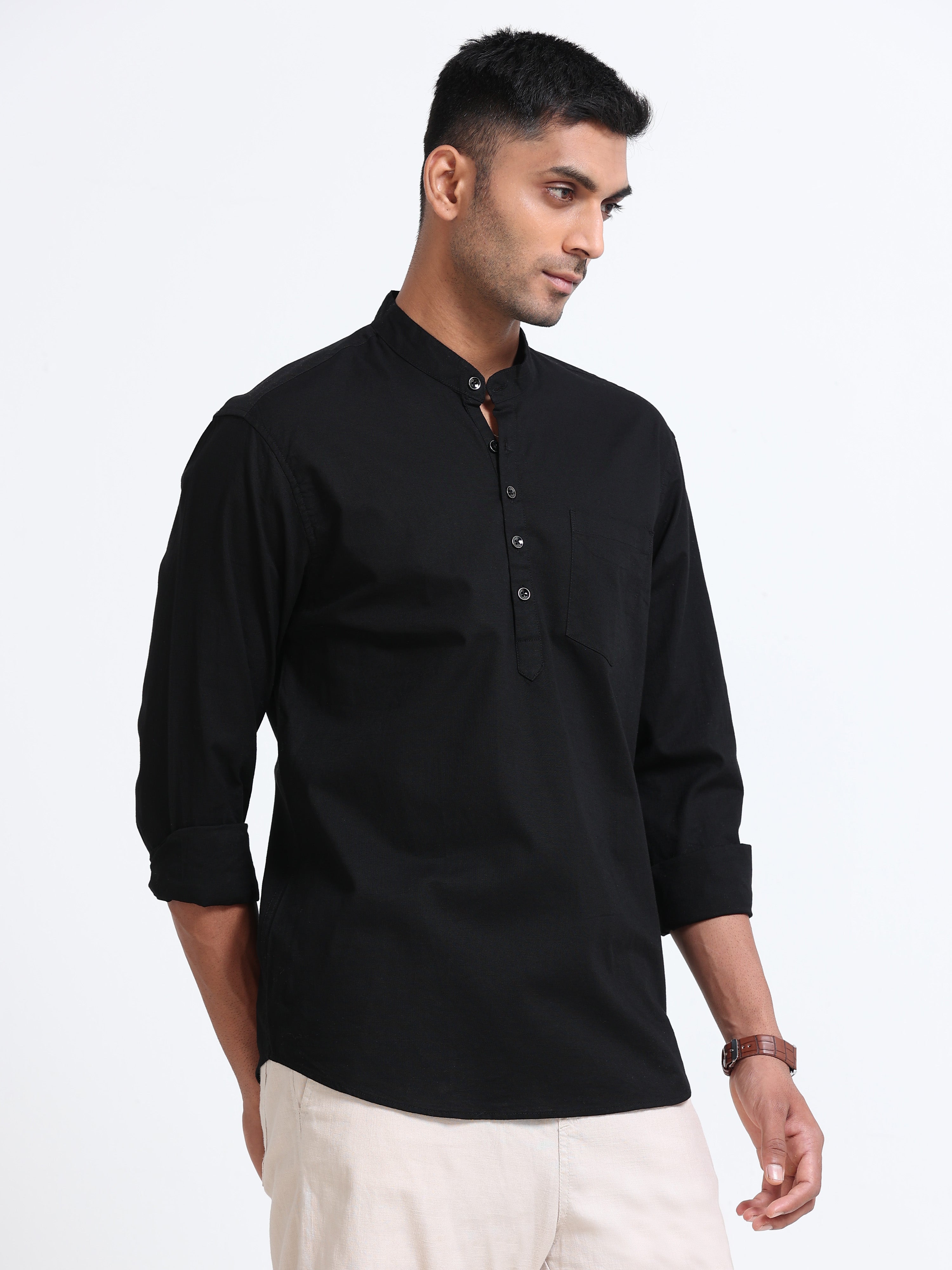 Plain Black Half Kurta