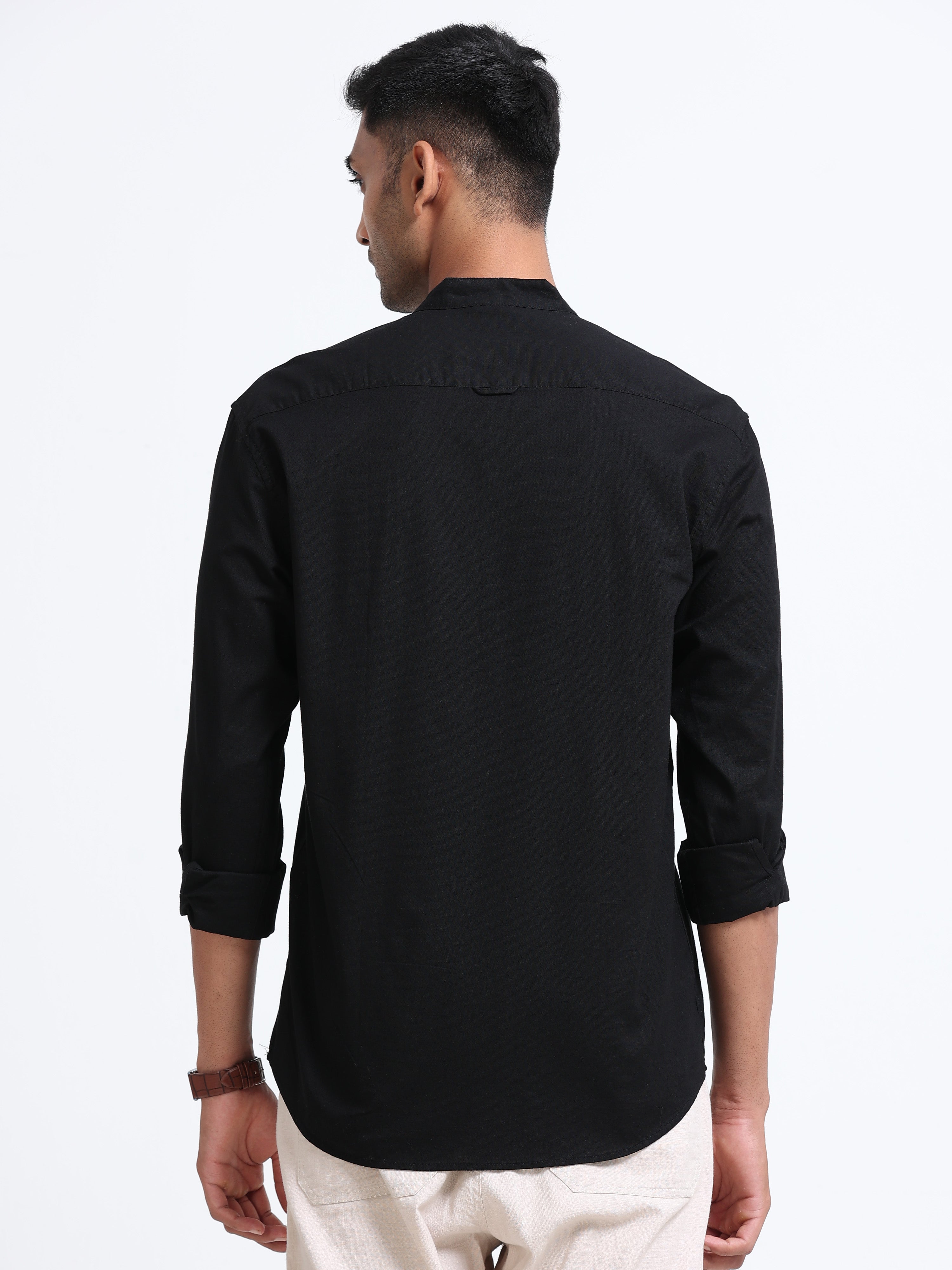Plain Black Half Kurta