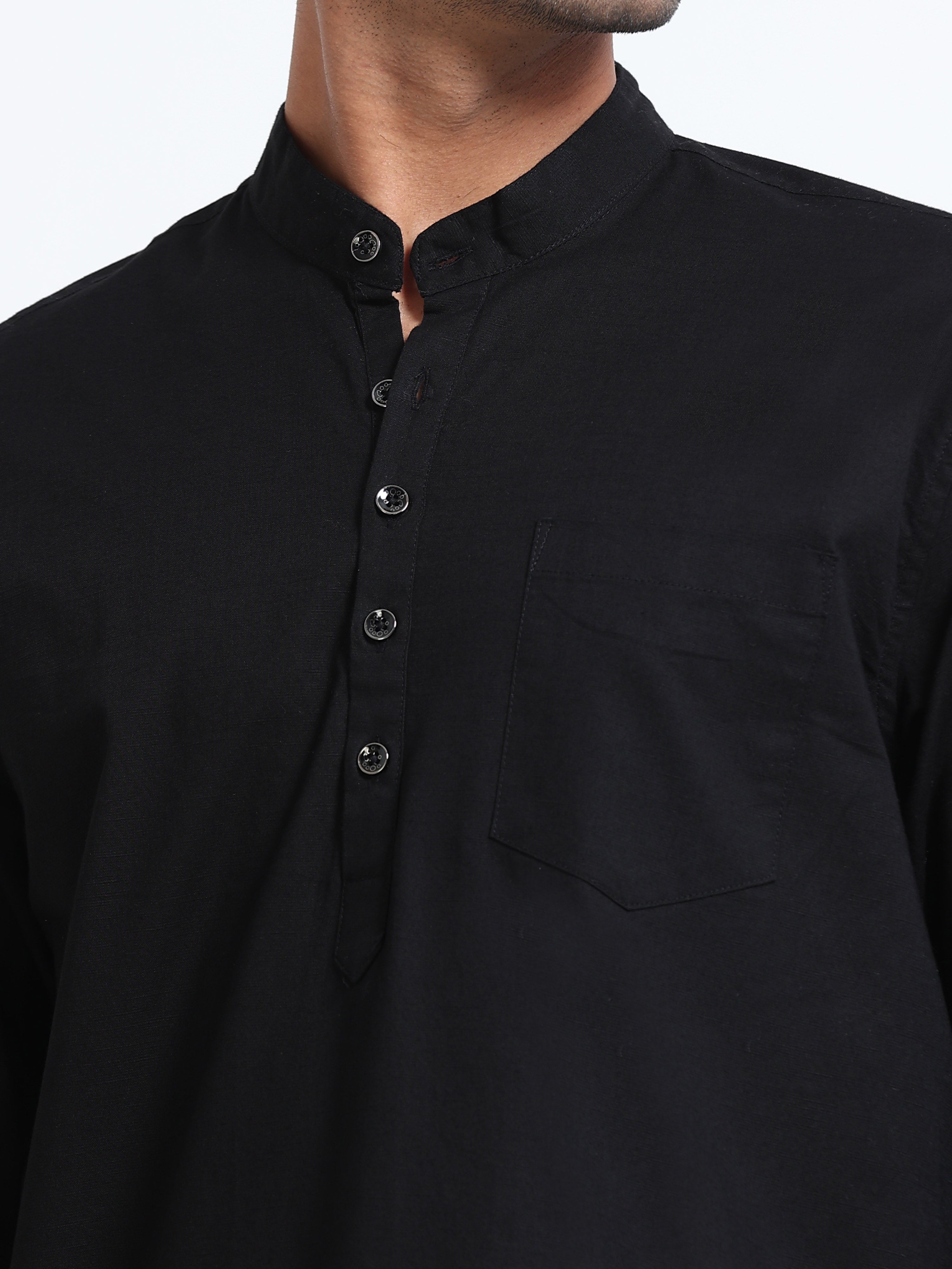 Plain Black Half Kurta