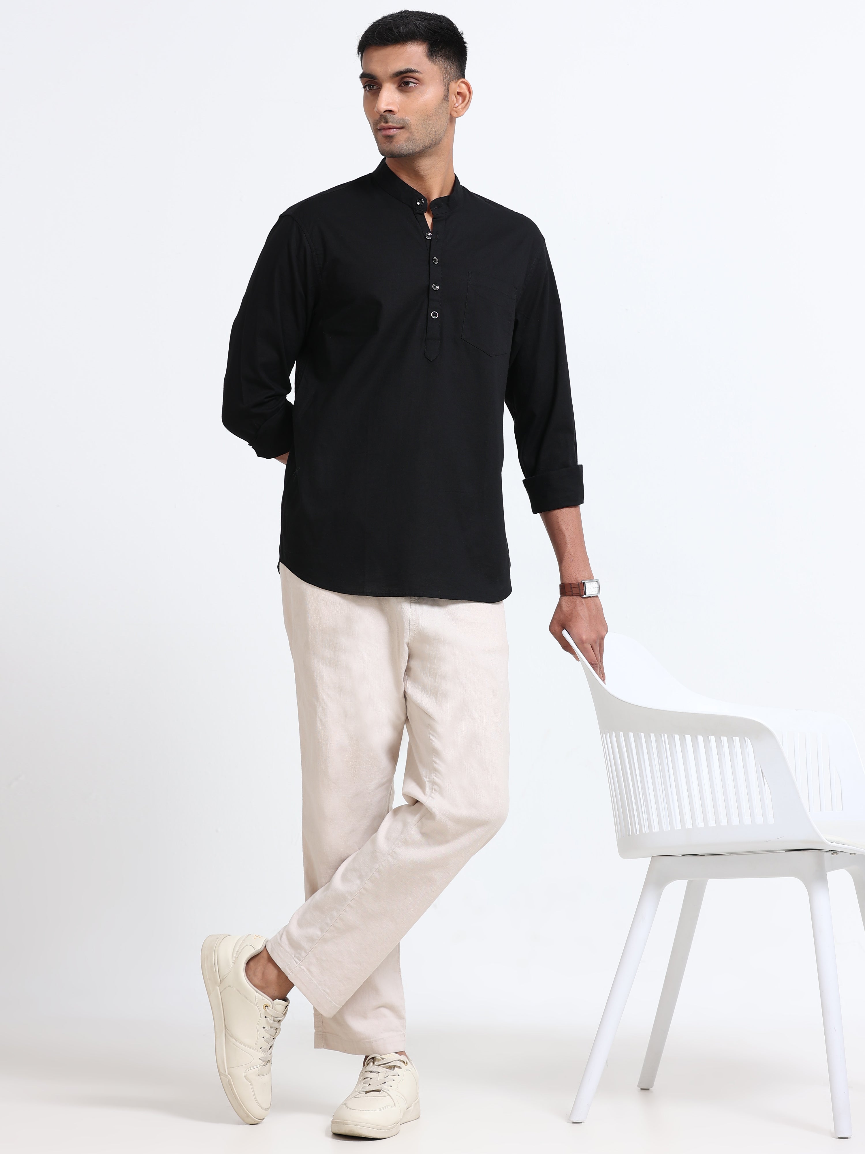 Plain Black Half Kurta