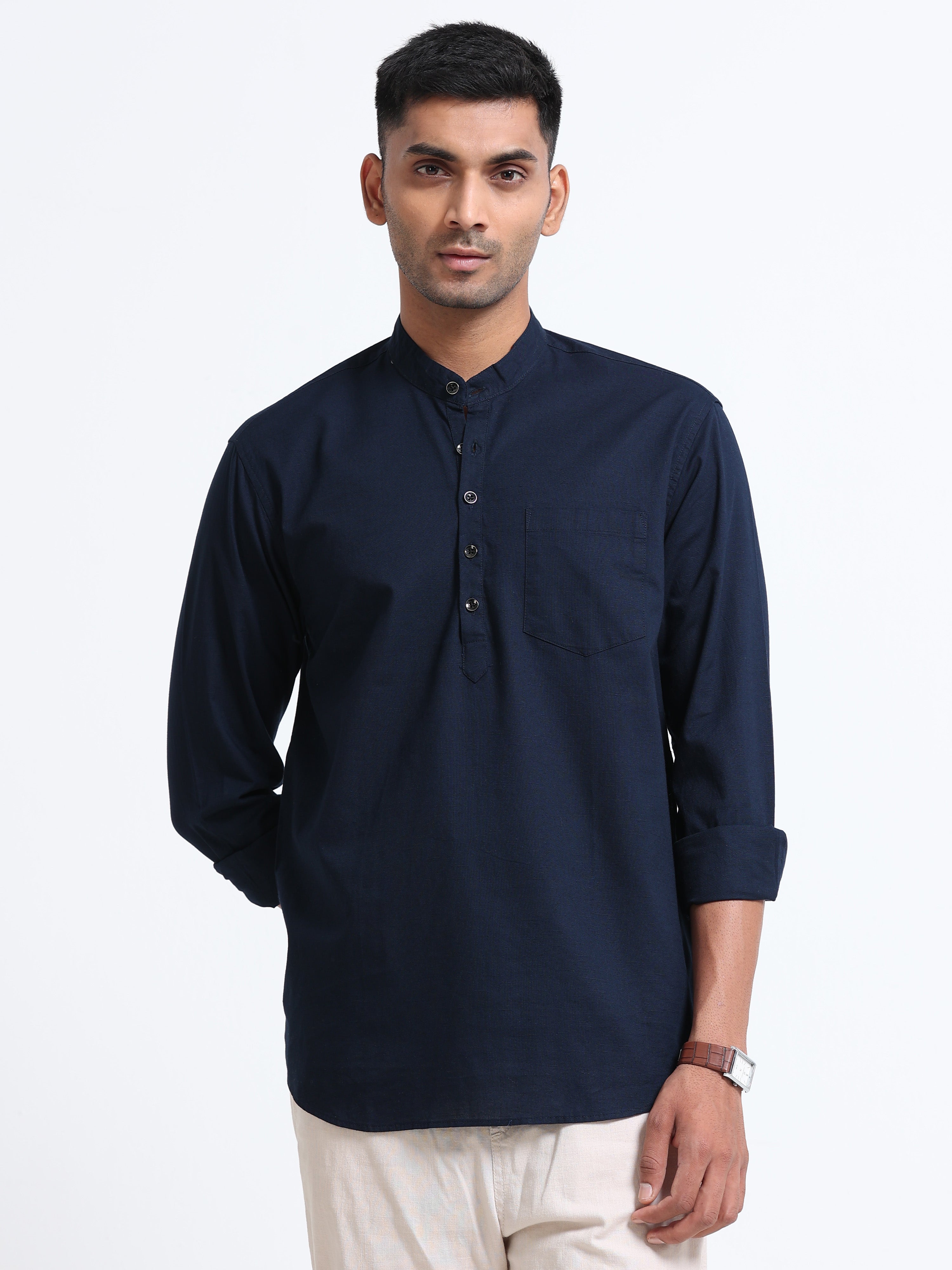 Plain Navy Blue Half Kurta