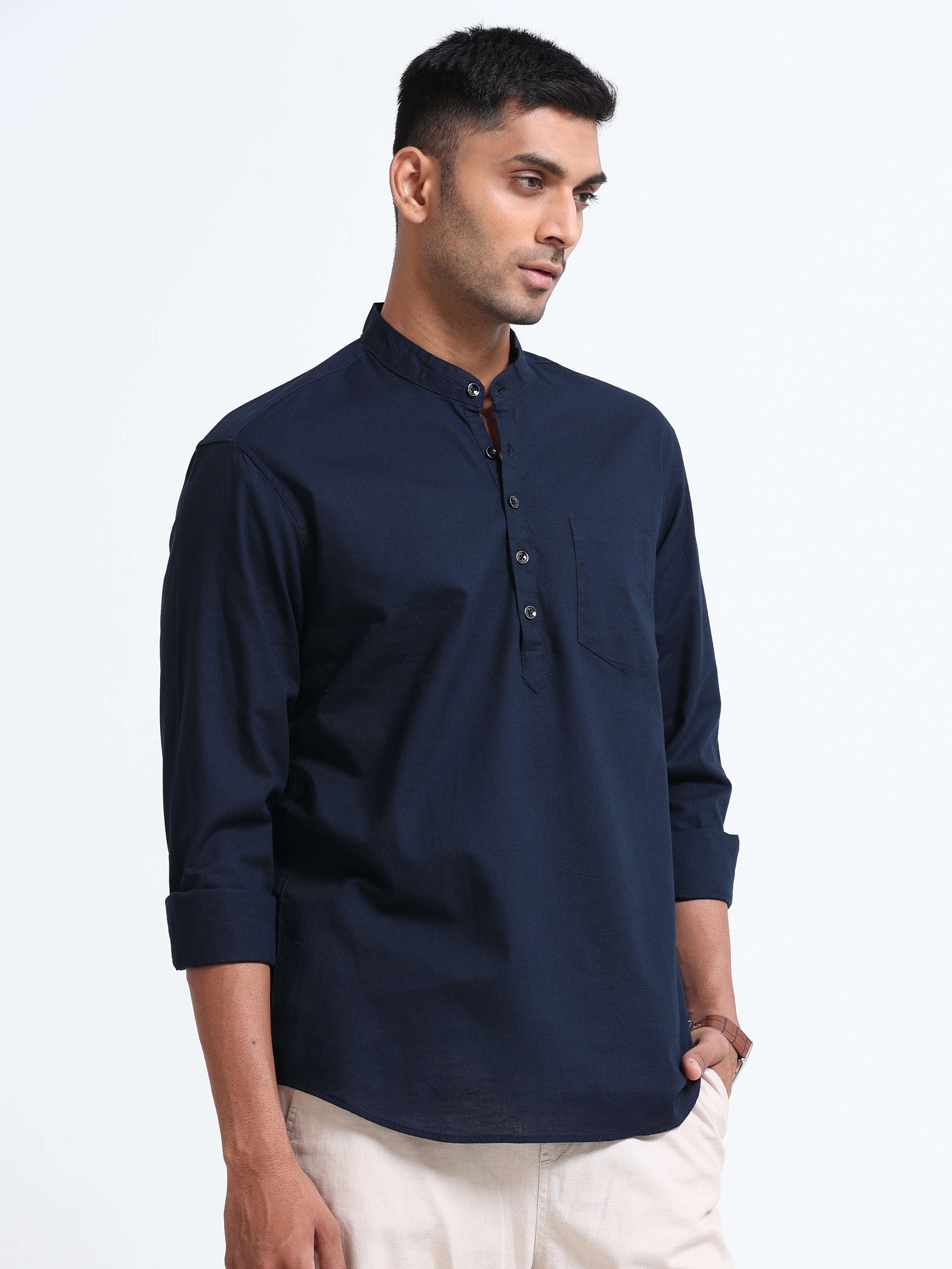 Plain Navy Blue Half Kurta