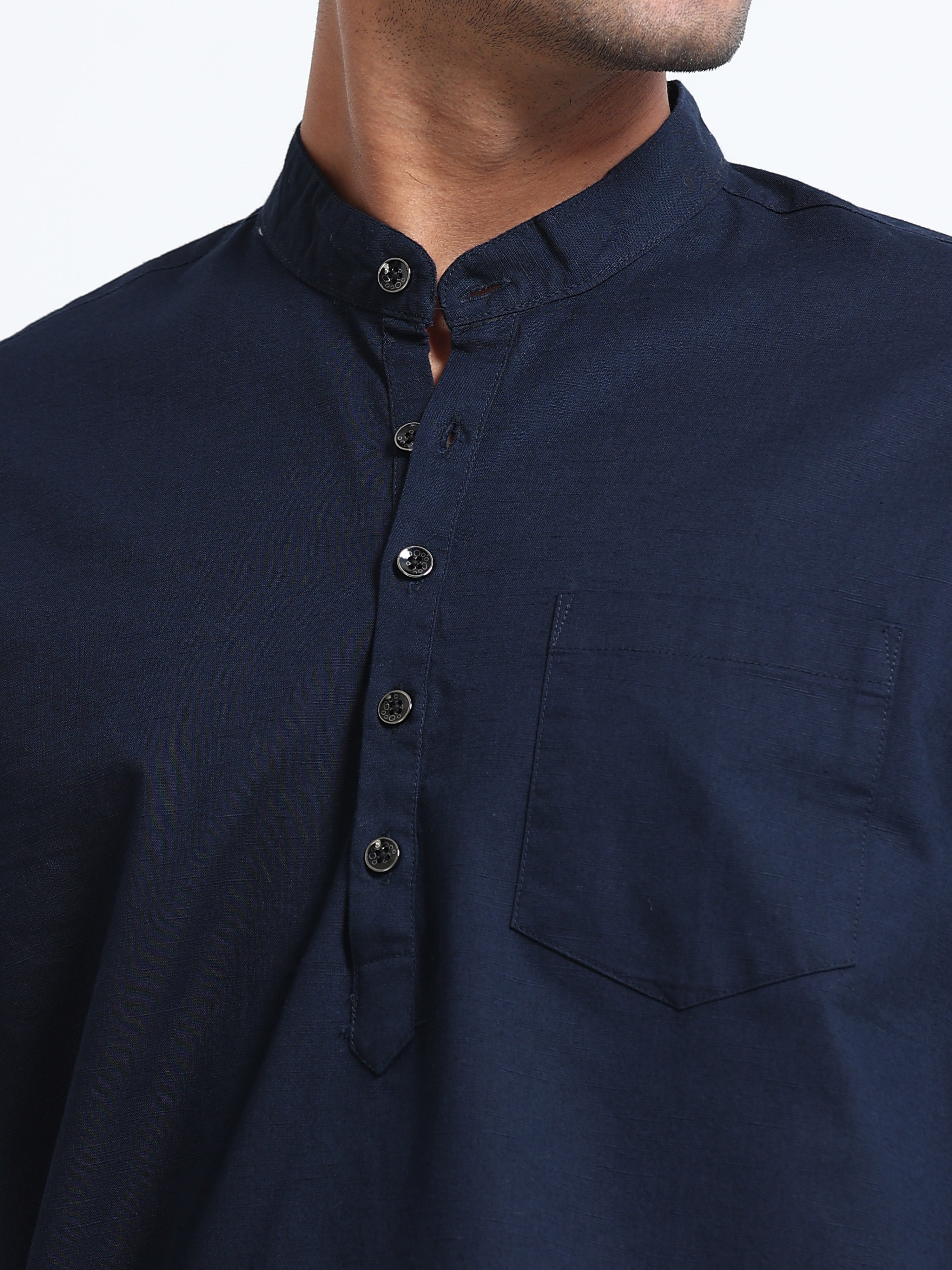 Plain Navy Blue Half Kurta
