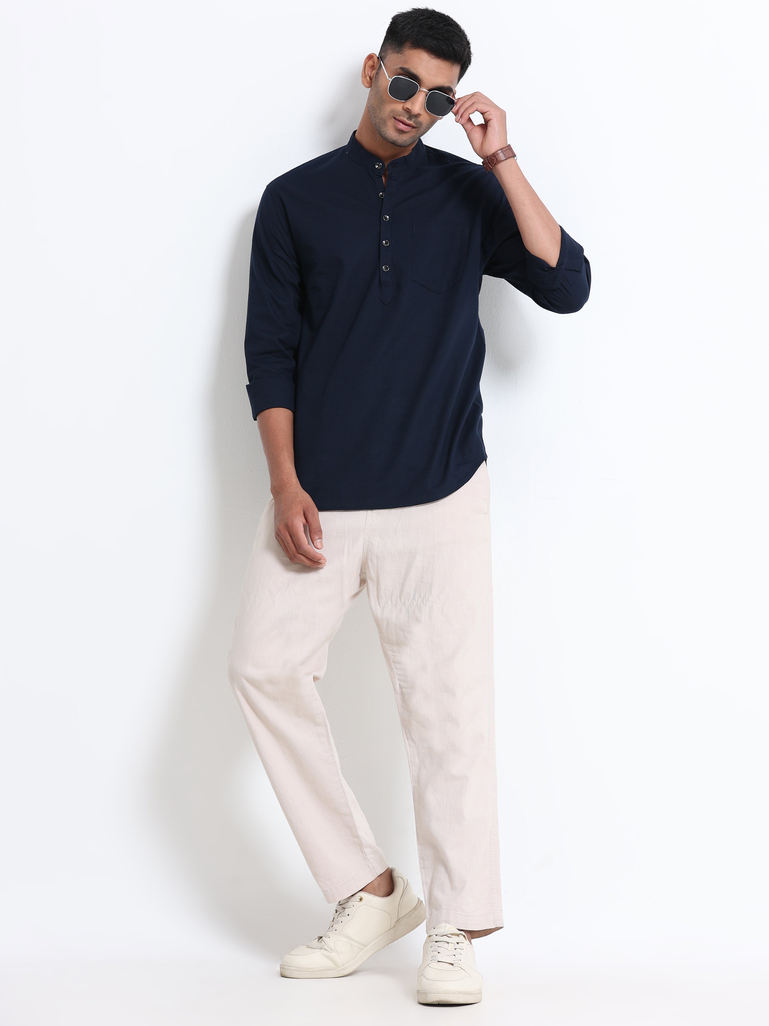 Plain Navy Blue Half Kurta