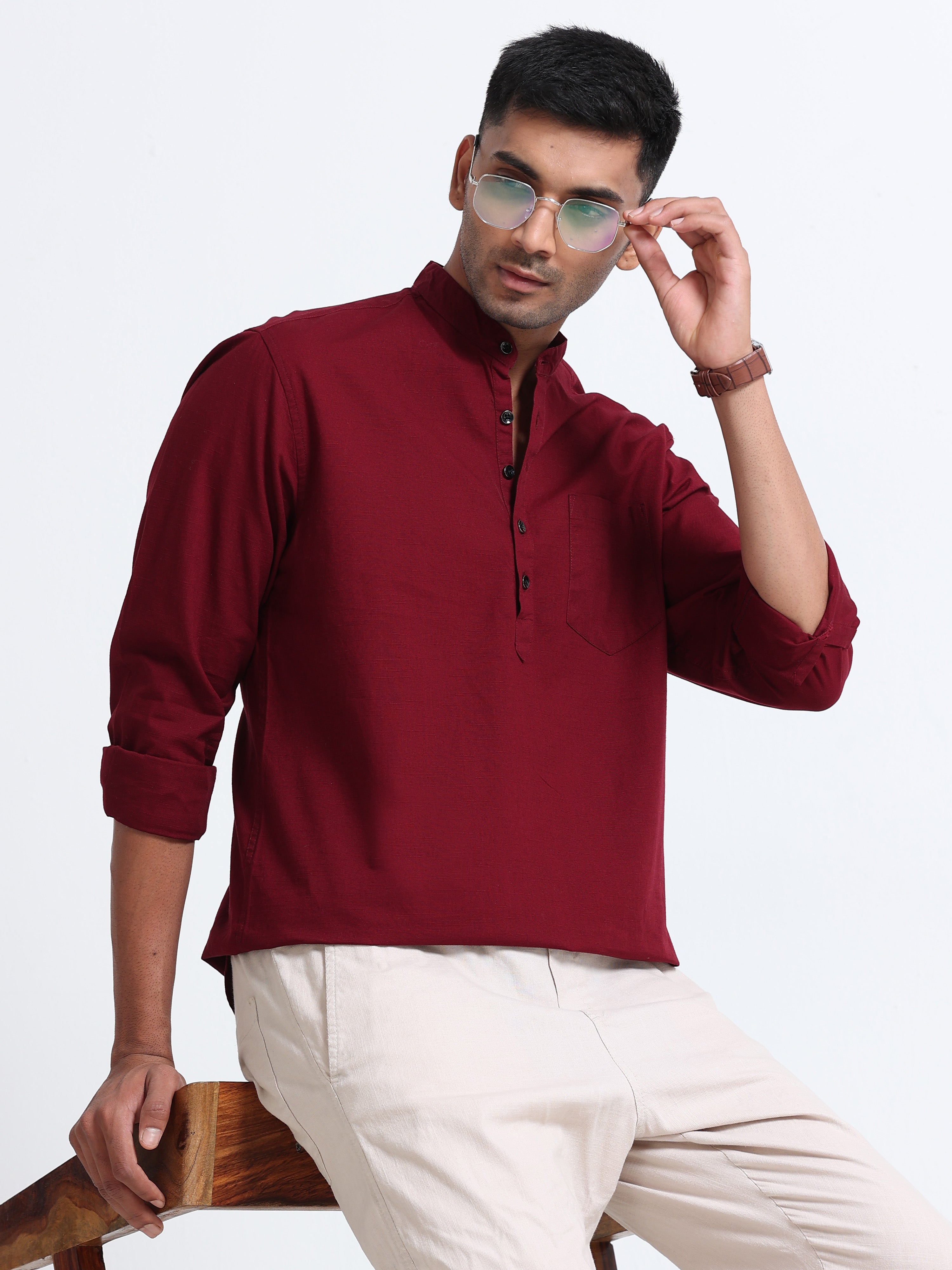 Plain Red Half Kurta