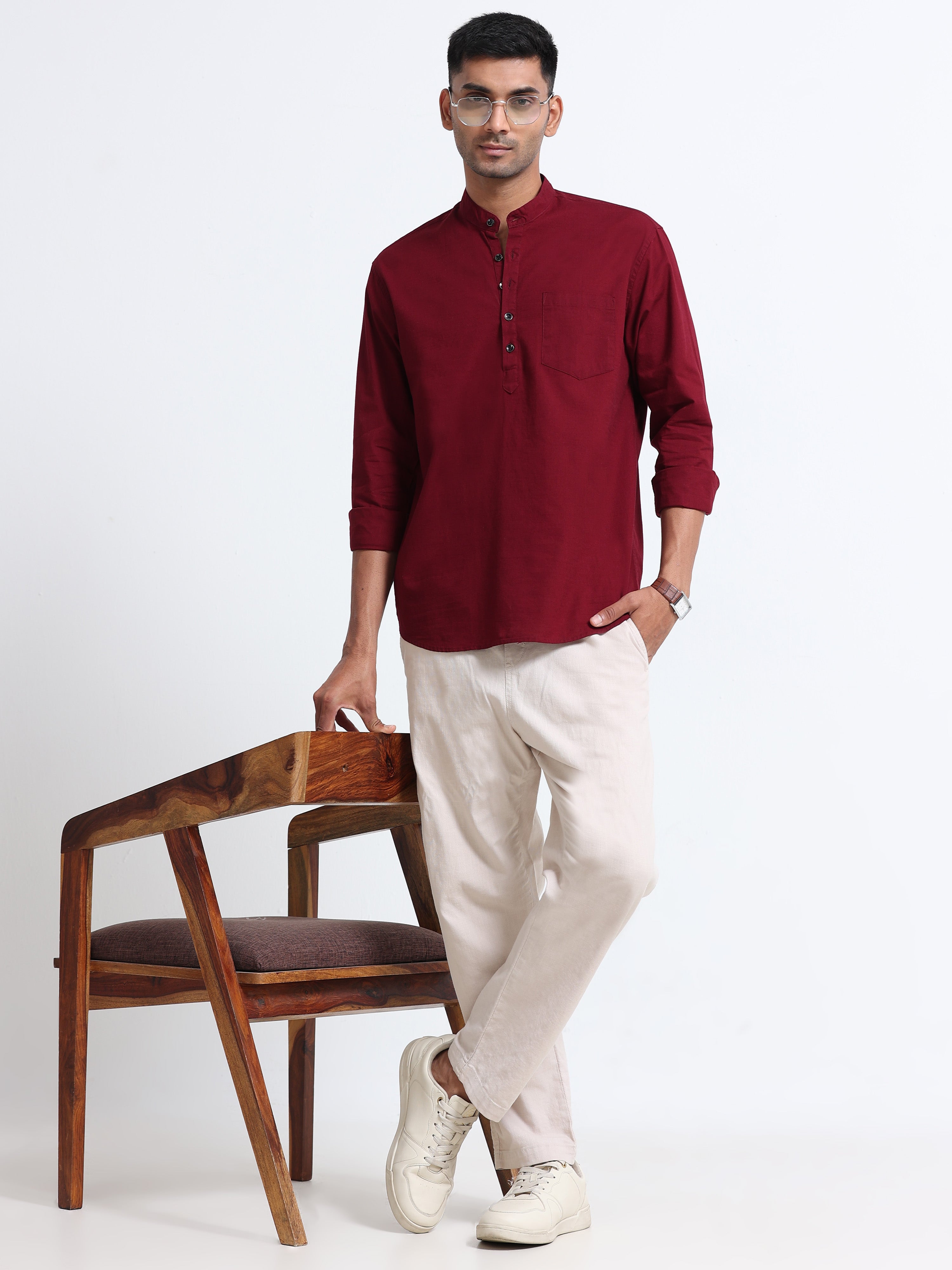 Plain Red Half Kurta