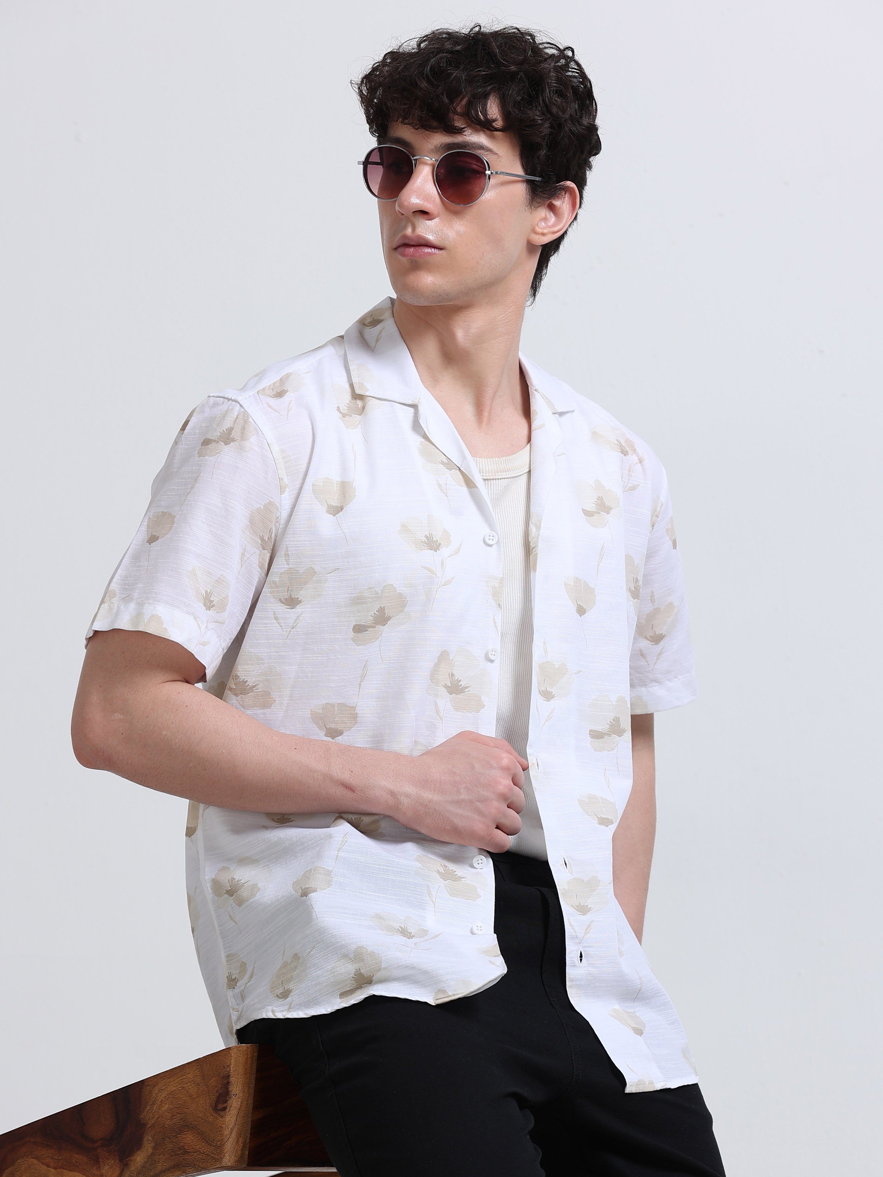 Floral Printed Cubban Collar Shirt