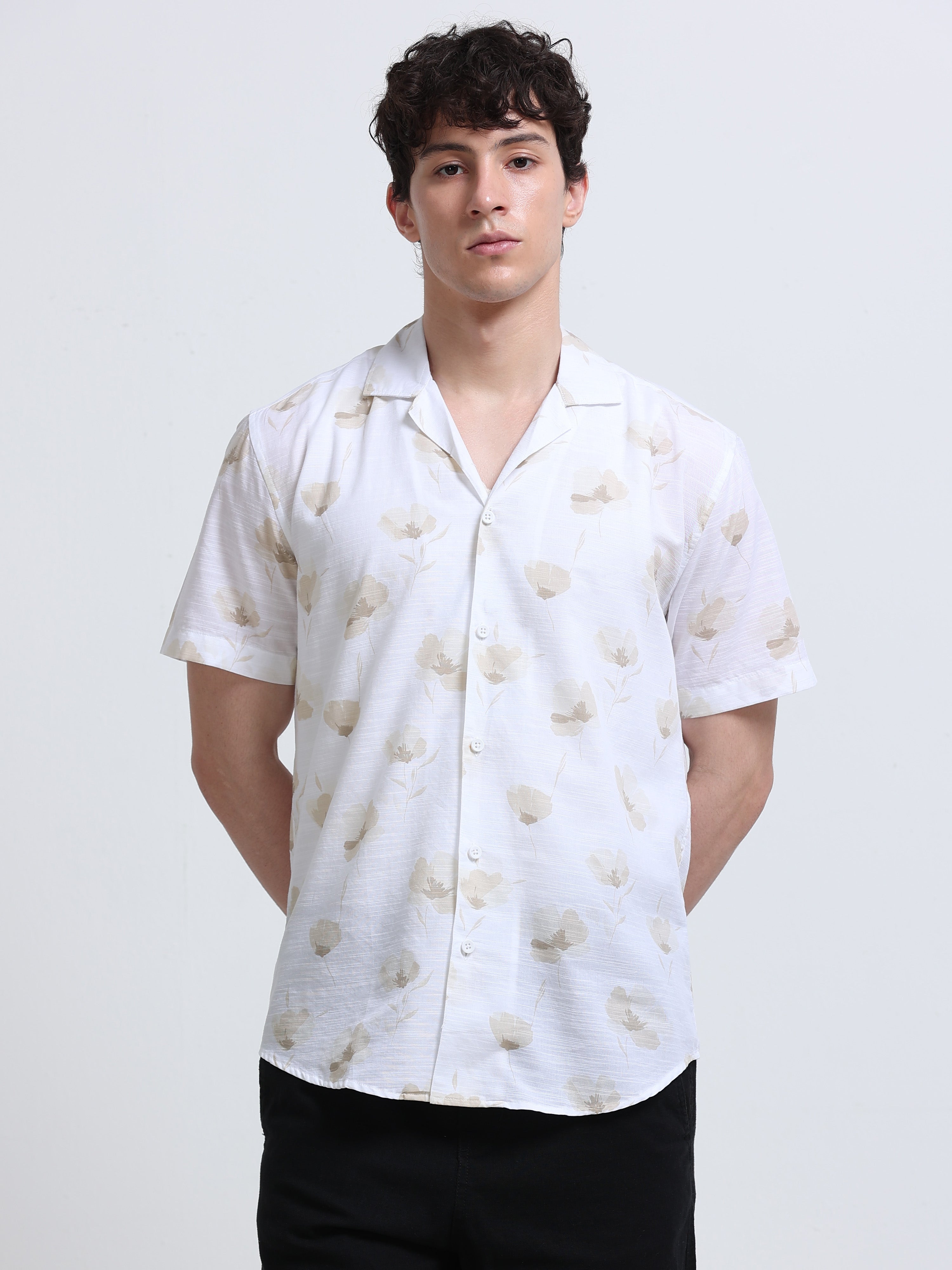 Floral Printed Cubban Collar Shirt
