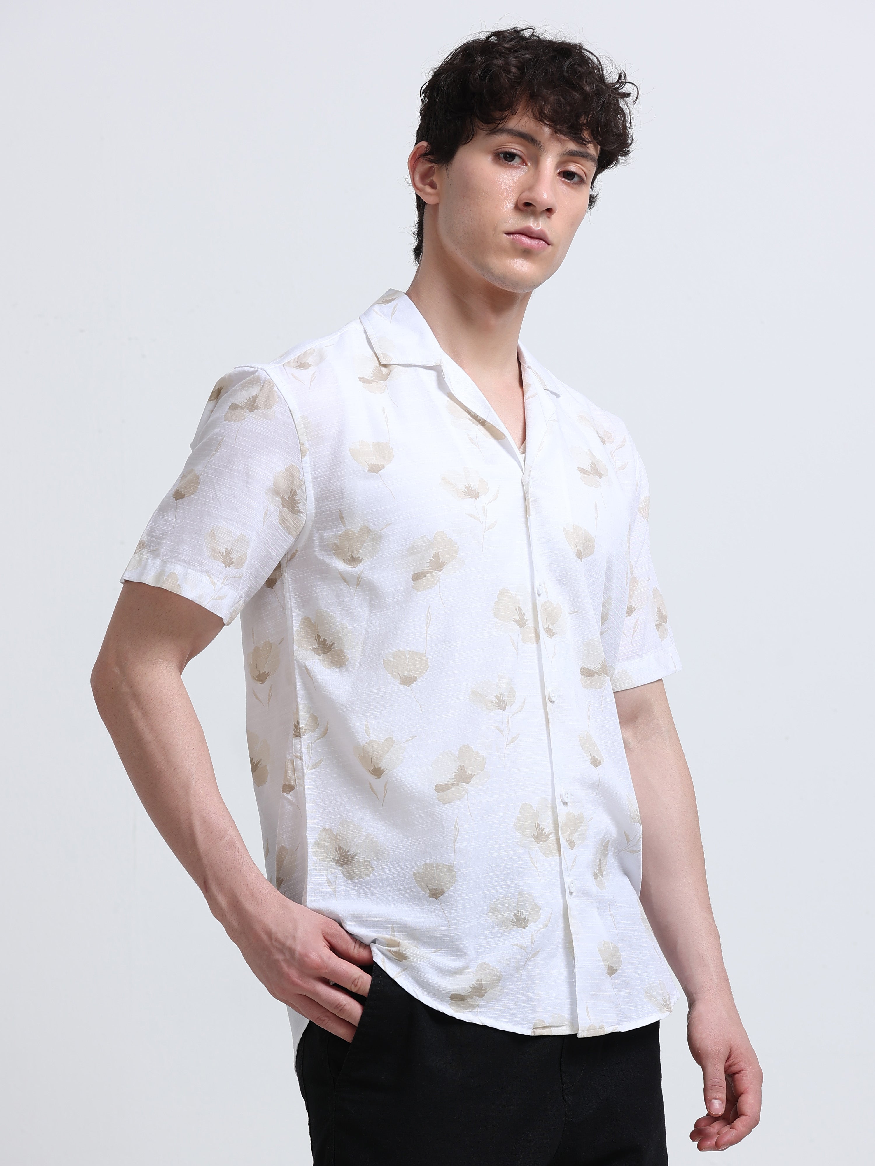 Floral Printed Cubban Collar Shirt