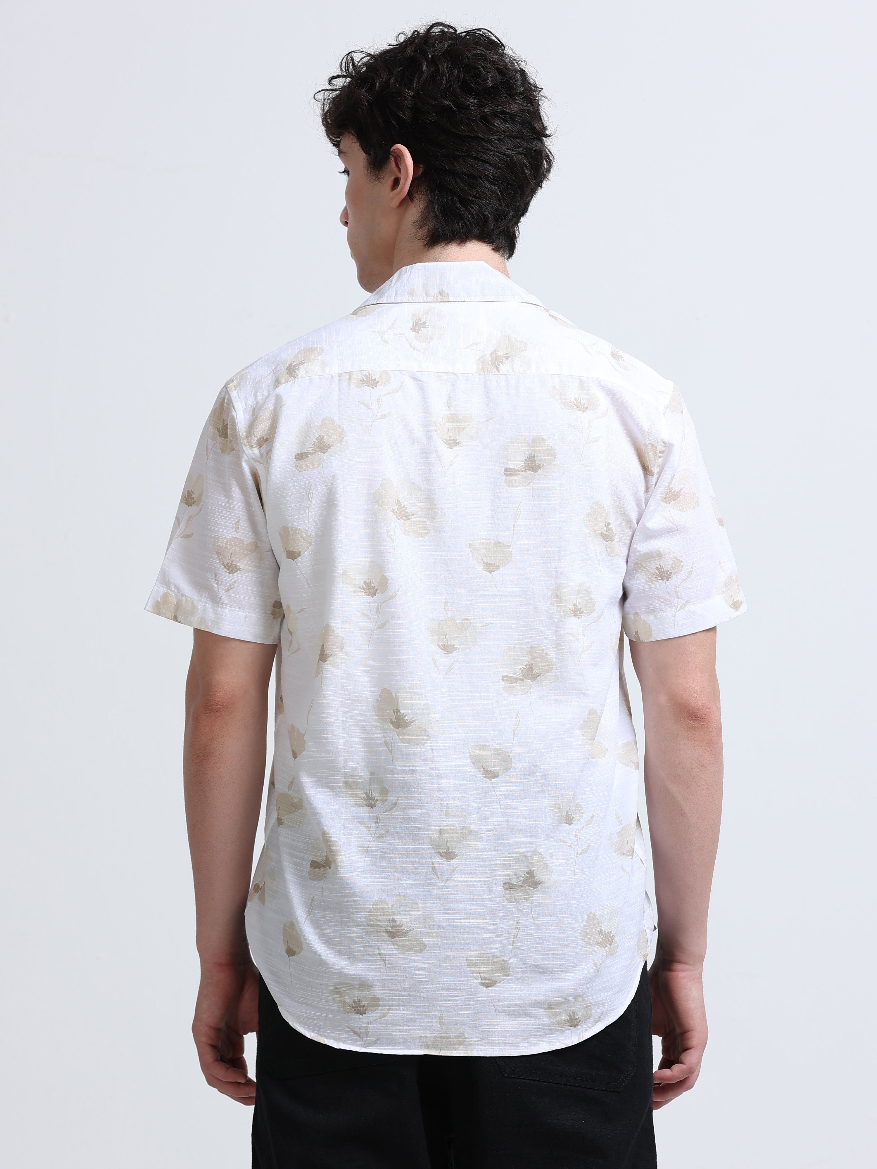 Floral Printed Cubban Collar Shirt
