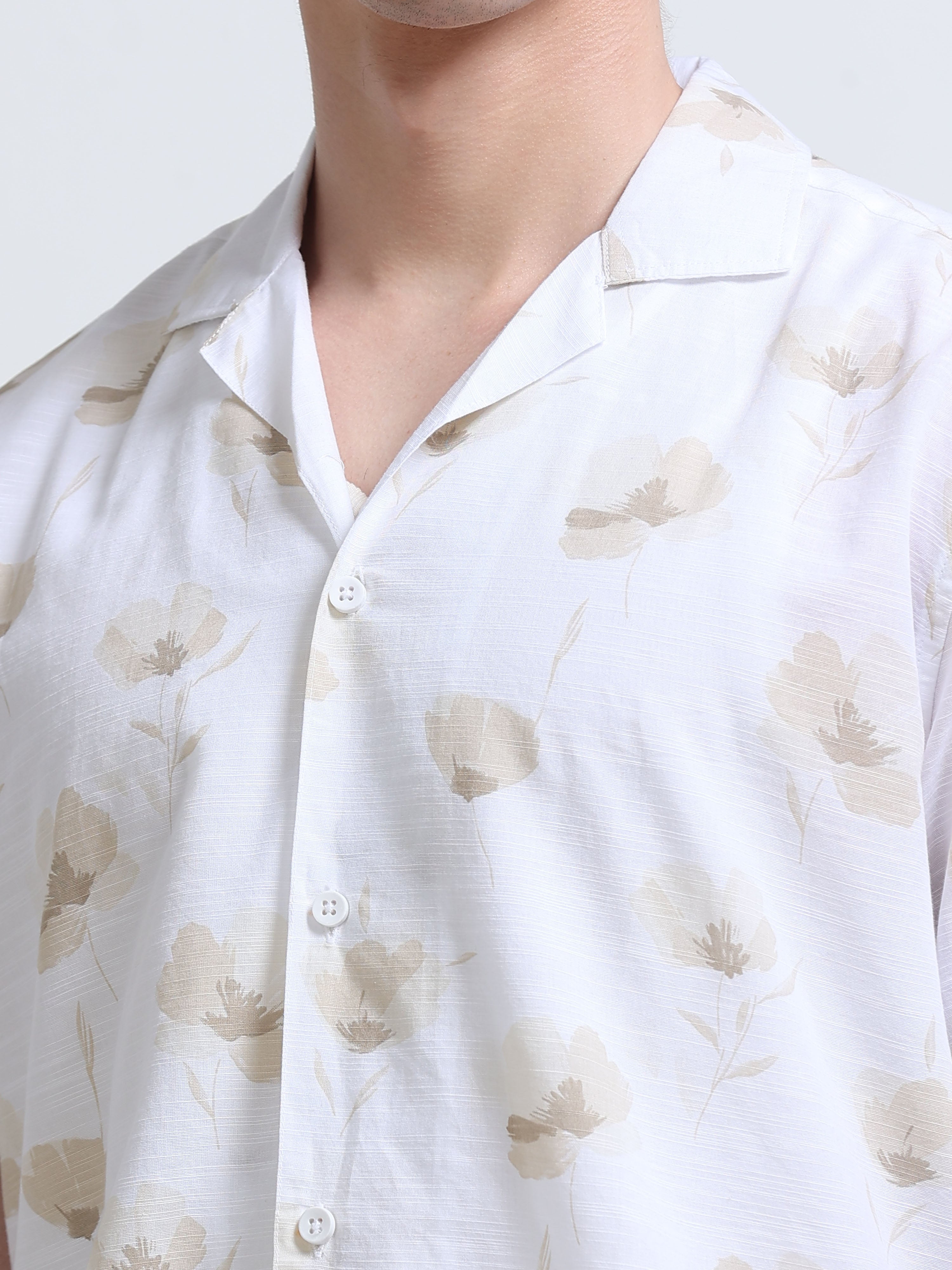 Floral Printed Cubban Collar Shirt