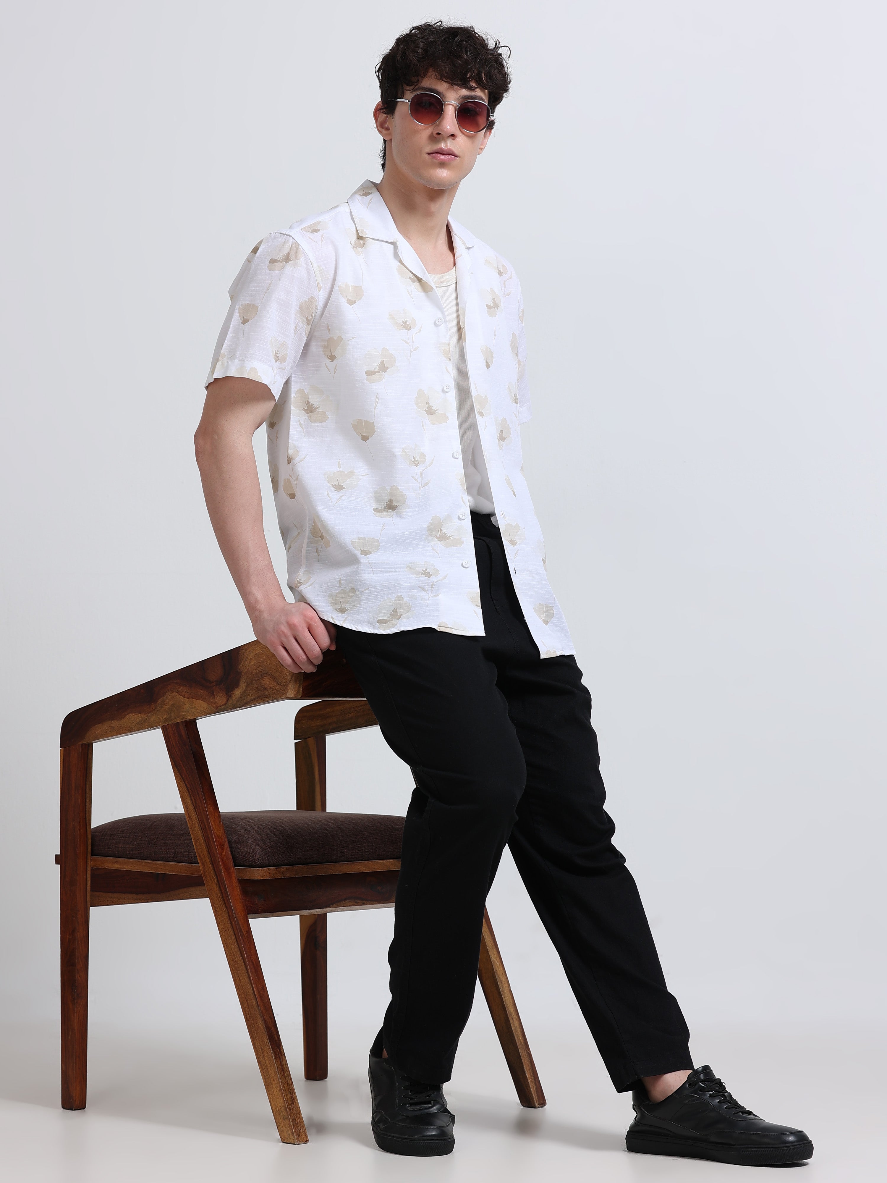 Floral Printed Cubban Collar Shirt
