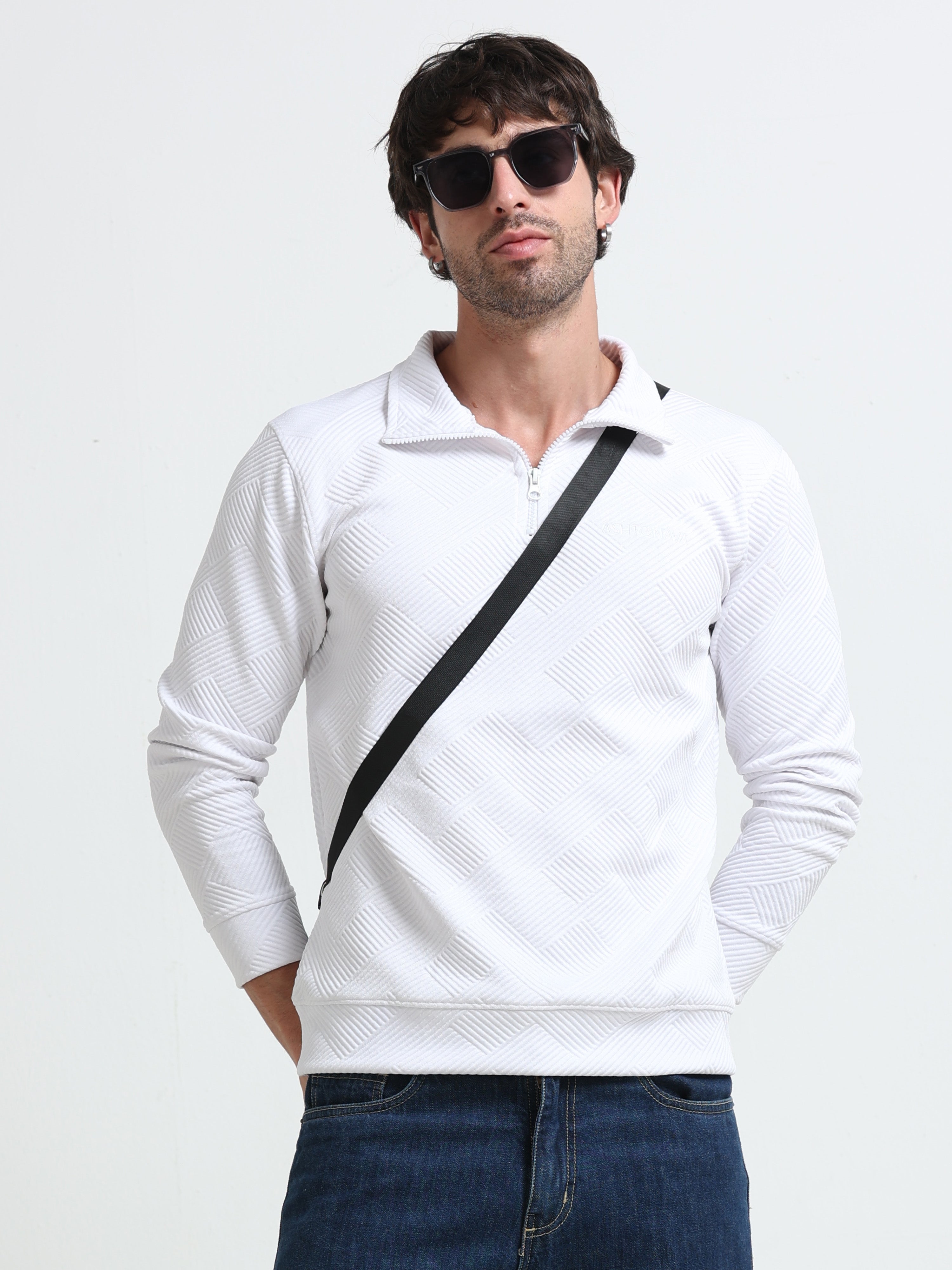 White Zipper T-shirt Full Sleeves