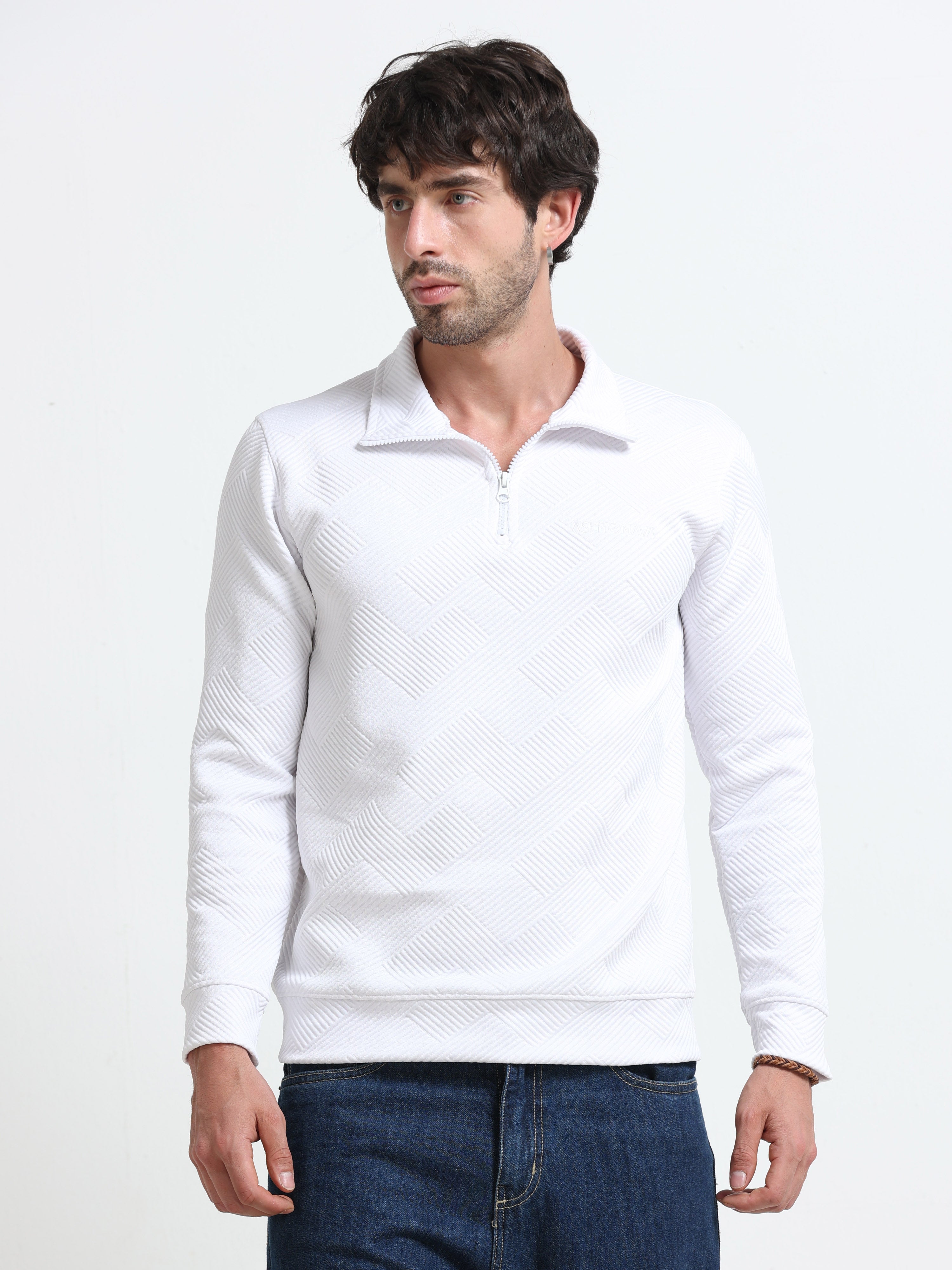 White Zipper T-shirt Full Sleeves