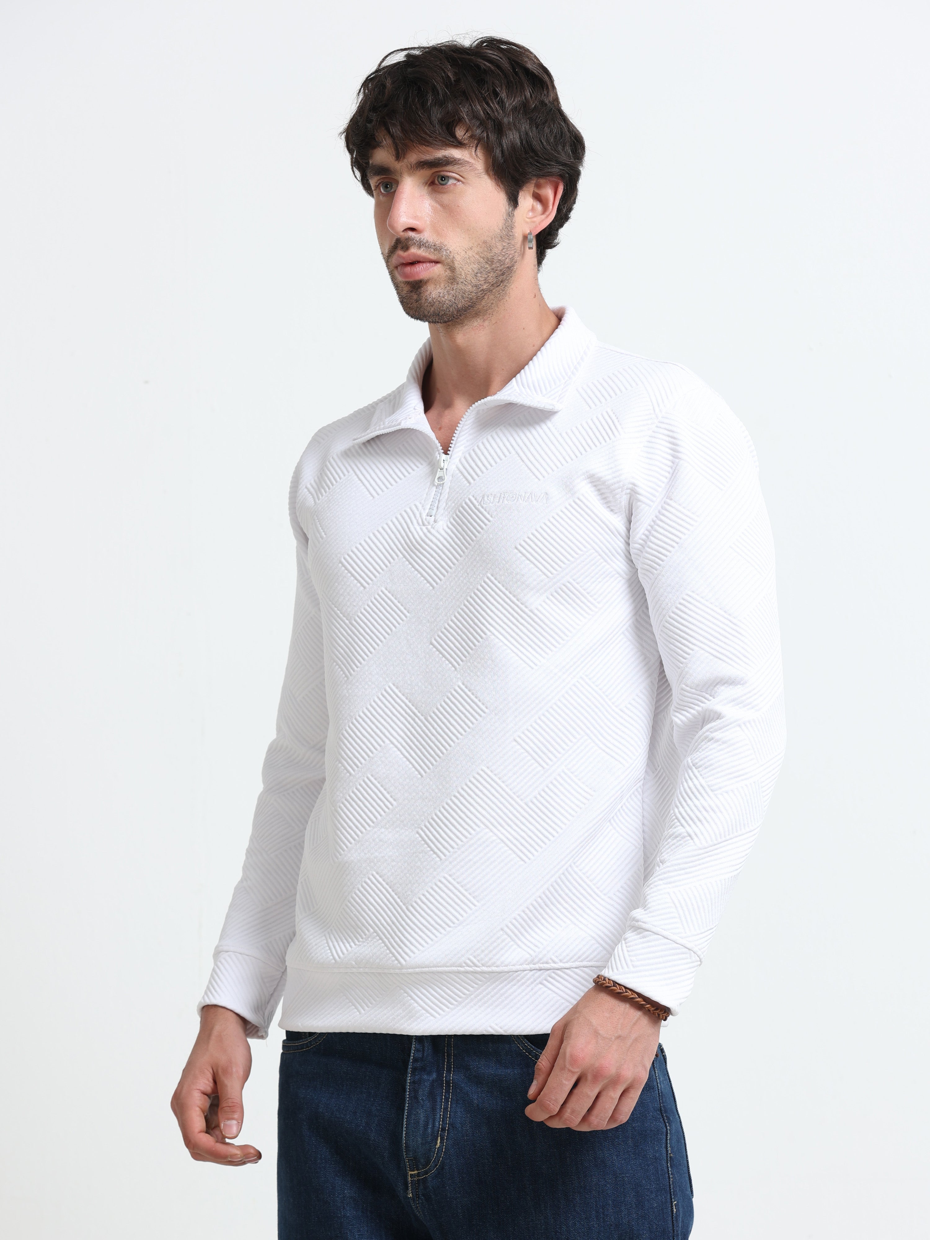 White Zipper T-shirt Full Sleeves