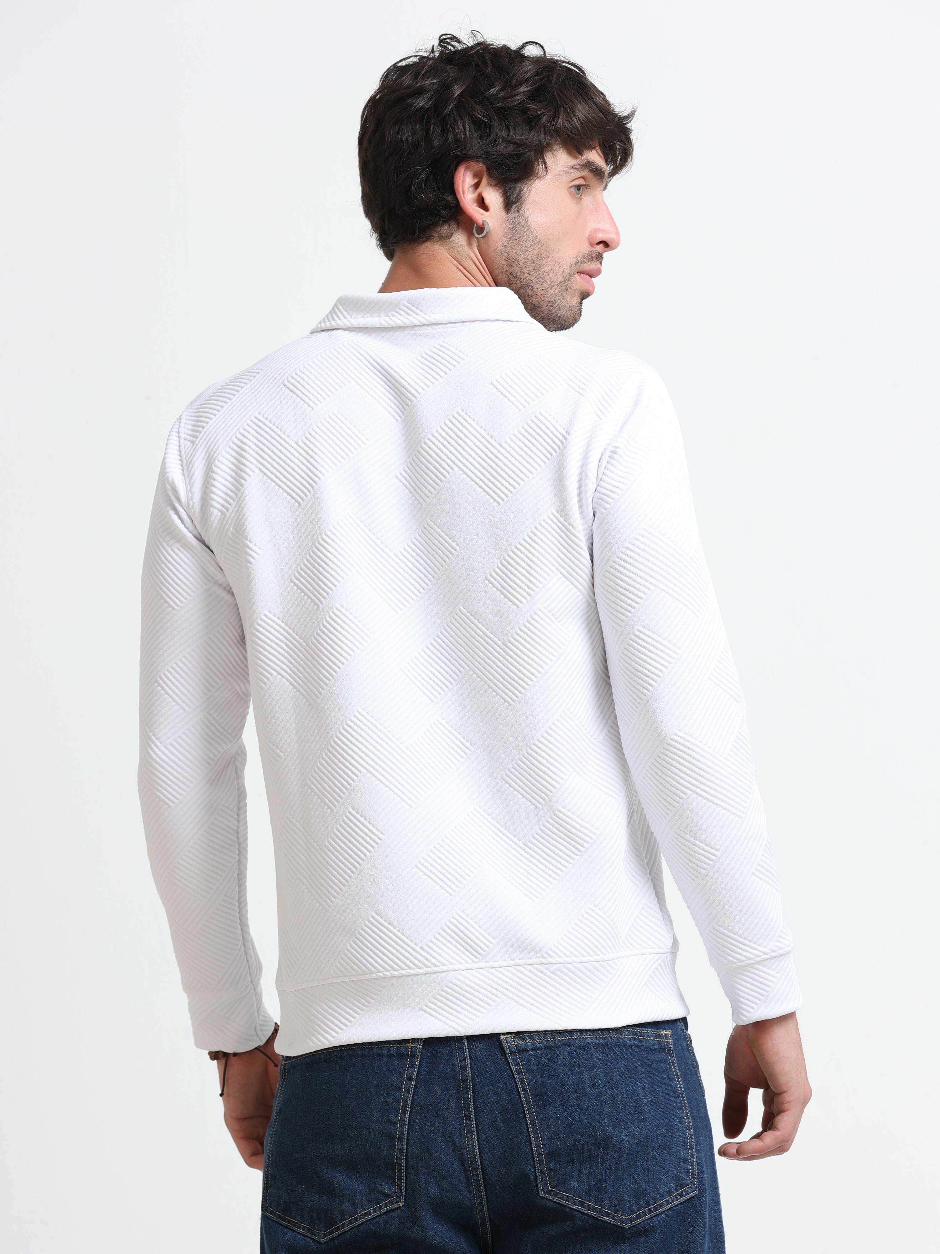 White Zipper T-shirt Full Sleeves