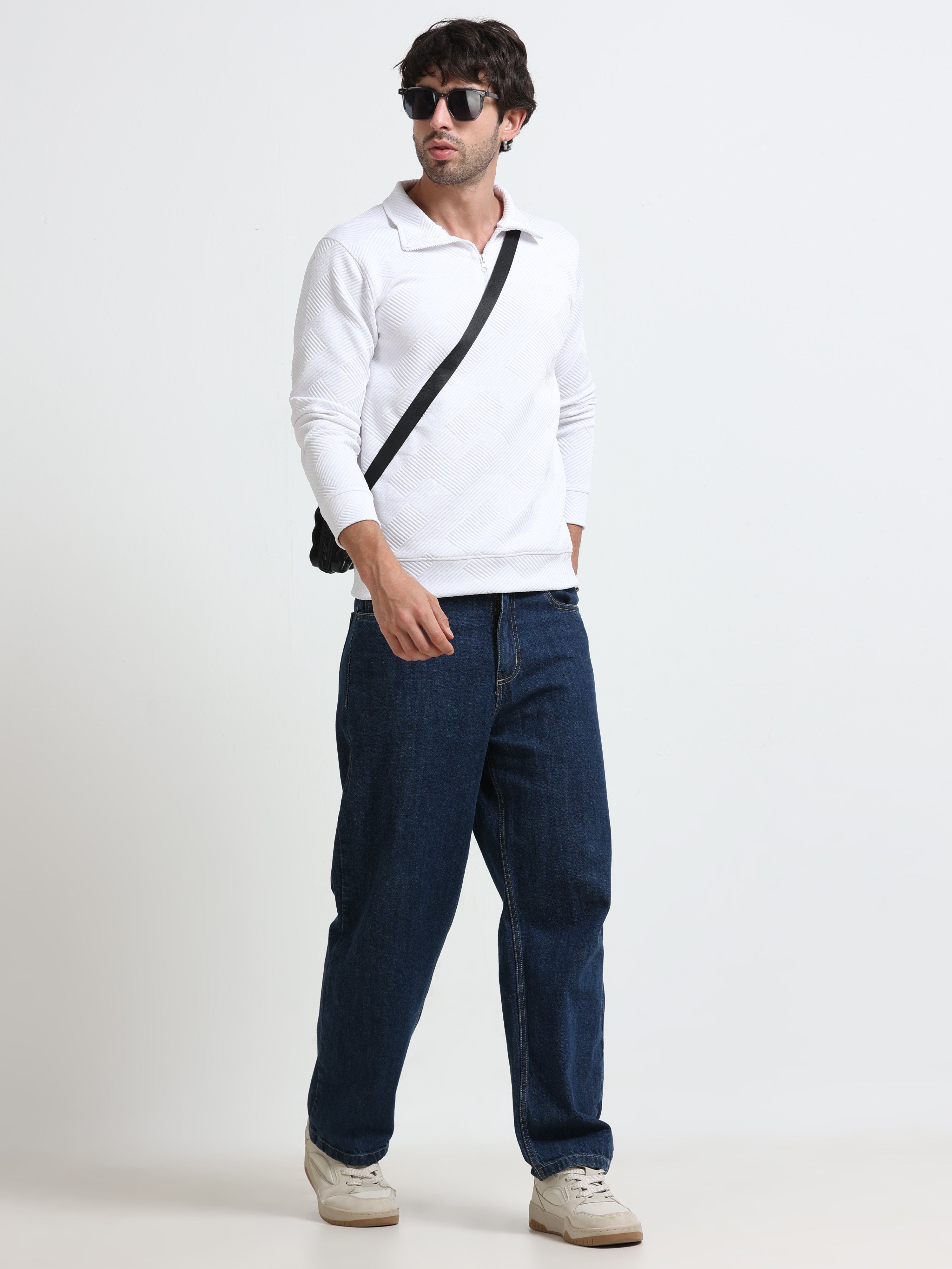 White Zipper T-shirt Full Sleeves