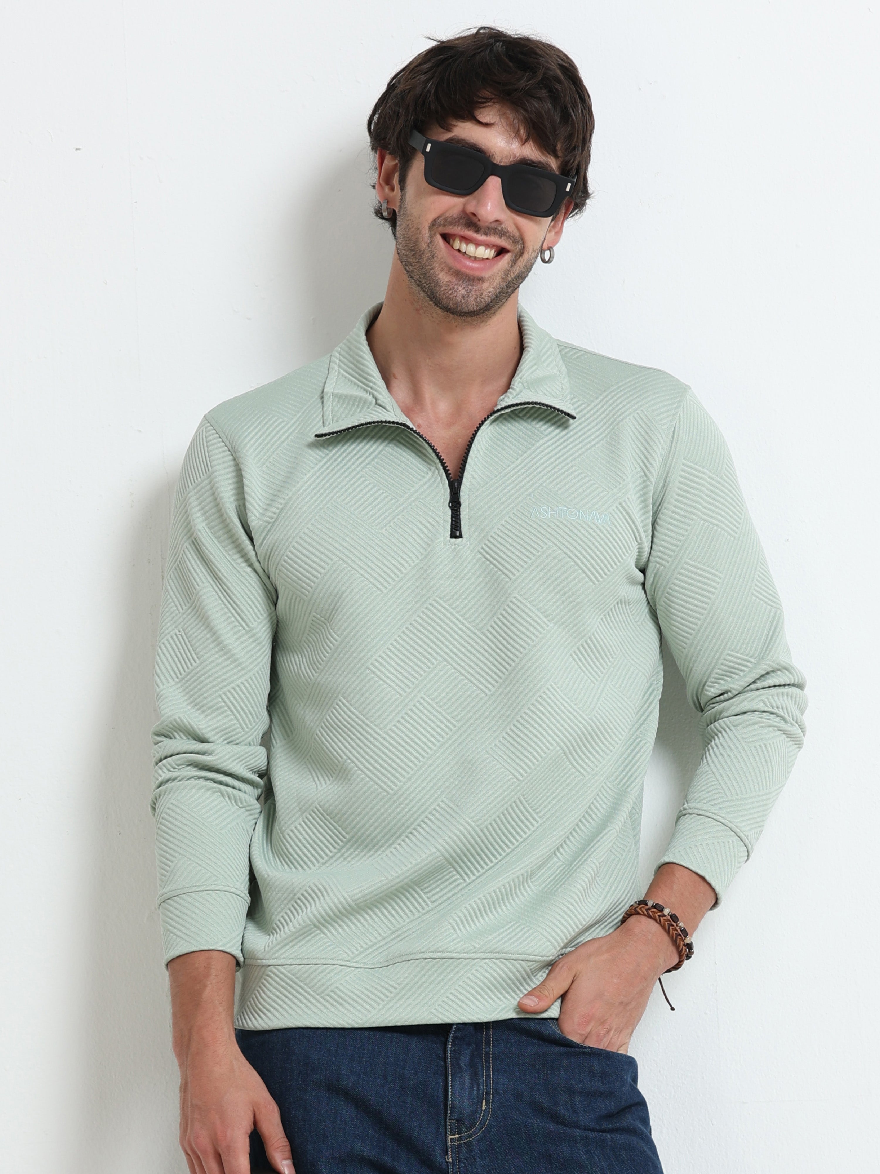 Green Zipper T-shirt Full Sleeves