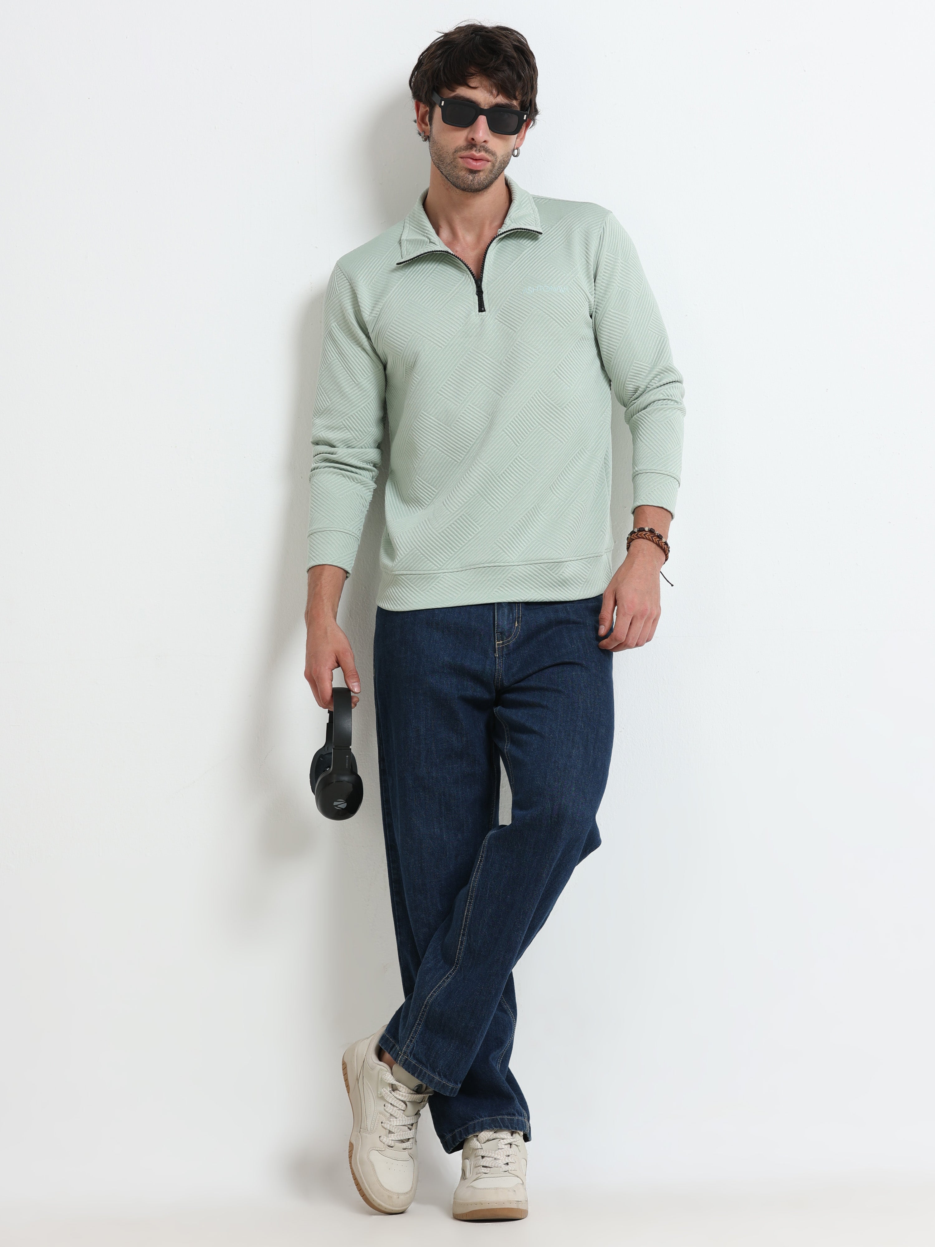 Green Zipper T-shirt Full Sleeves