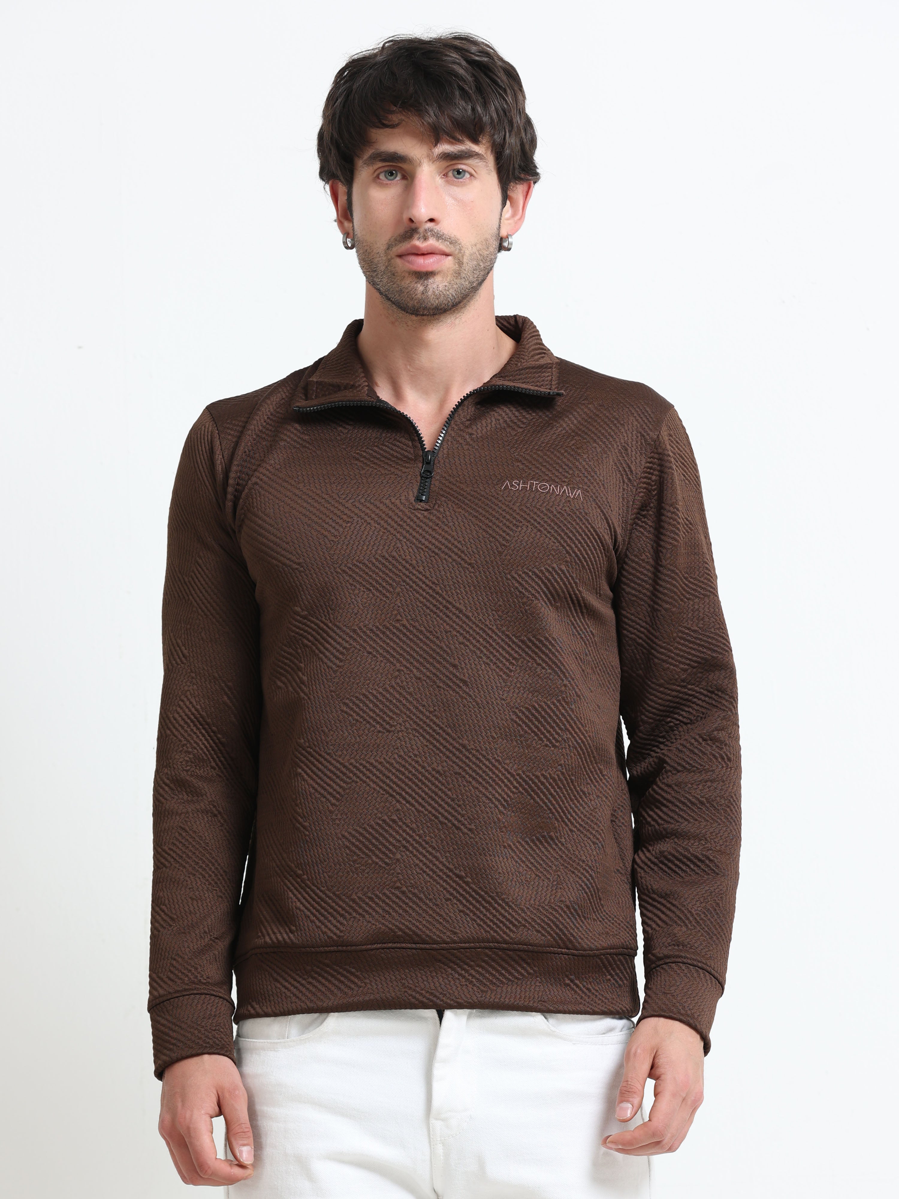 Brown Zipper T-shirt Full Sleeves