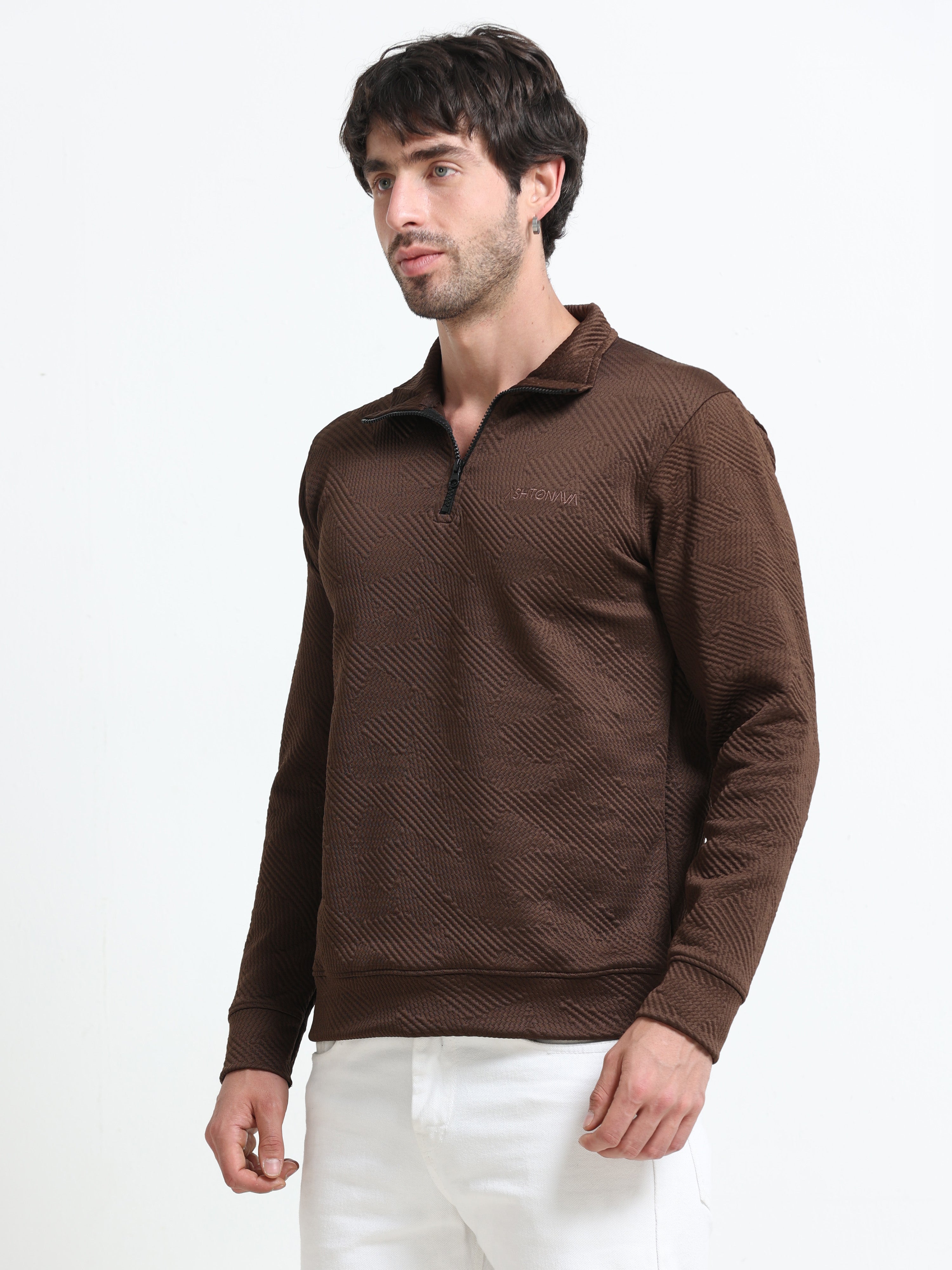 Brown Zipper T-shirt Full Sleeves