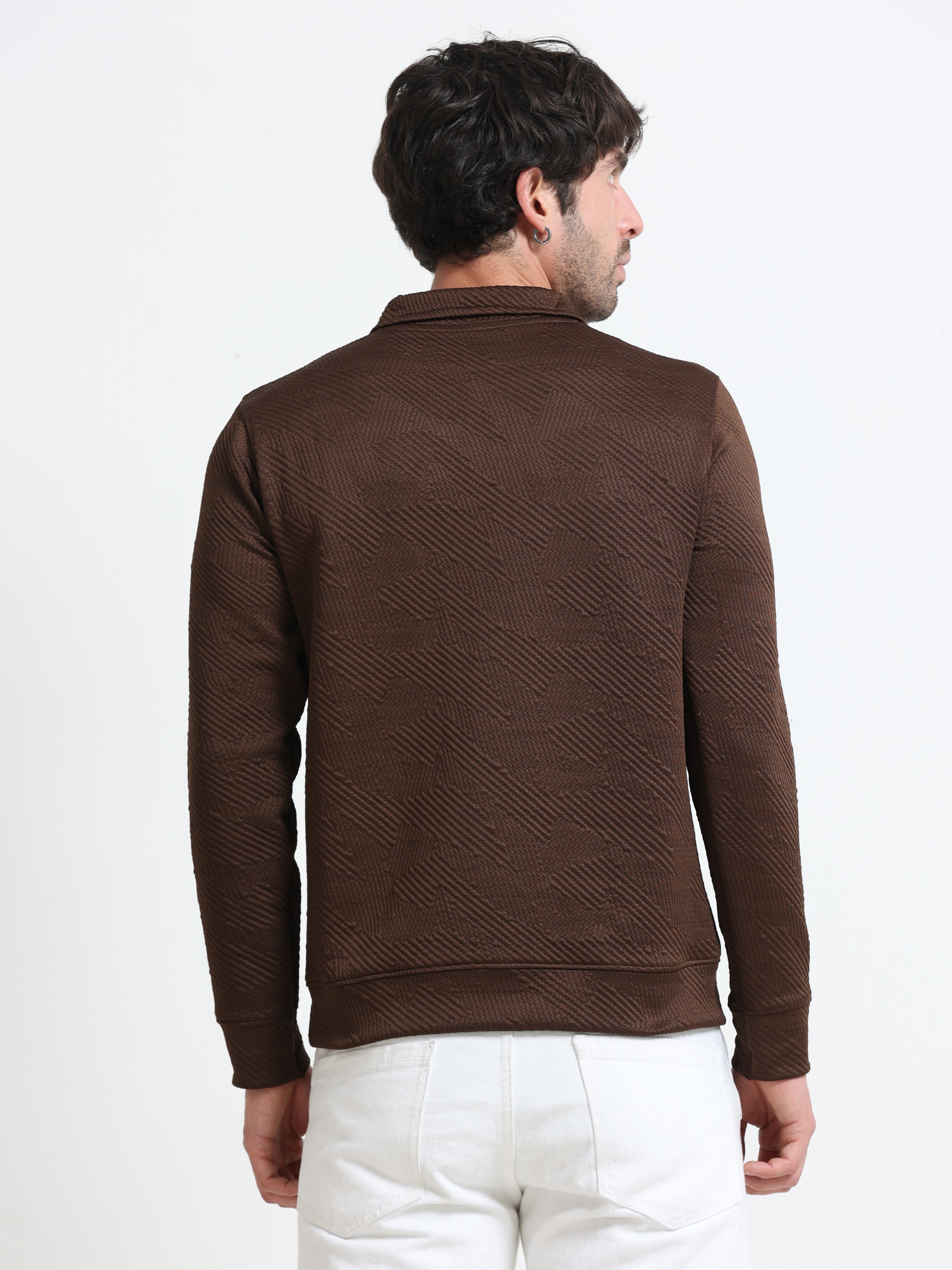 Brown Zipper T-shirt Full Sleeves