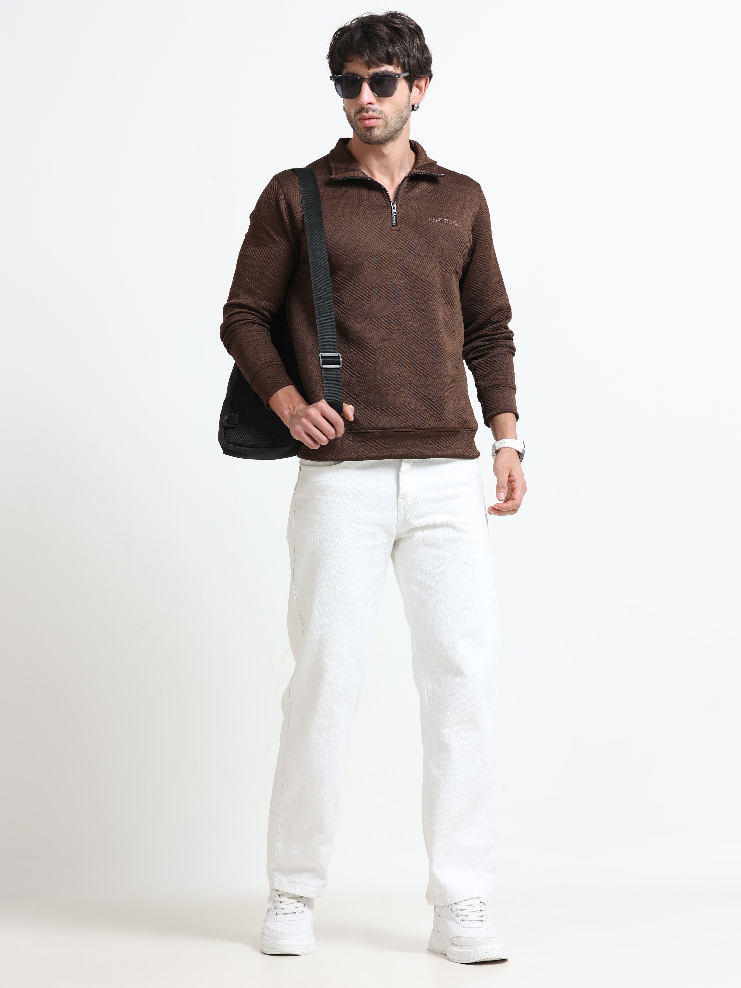 Brown Zipper T-shirt Full Sleeves