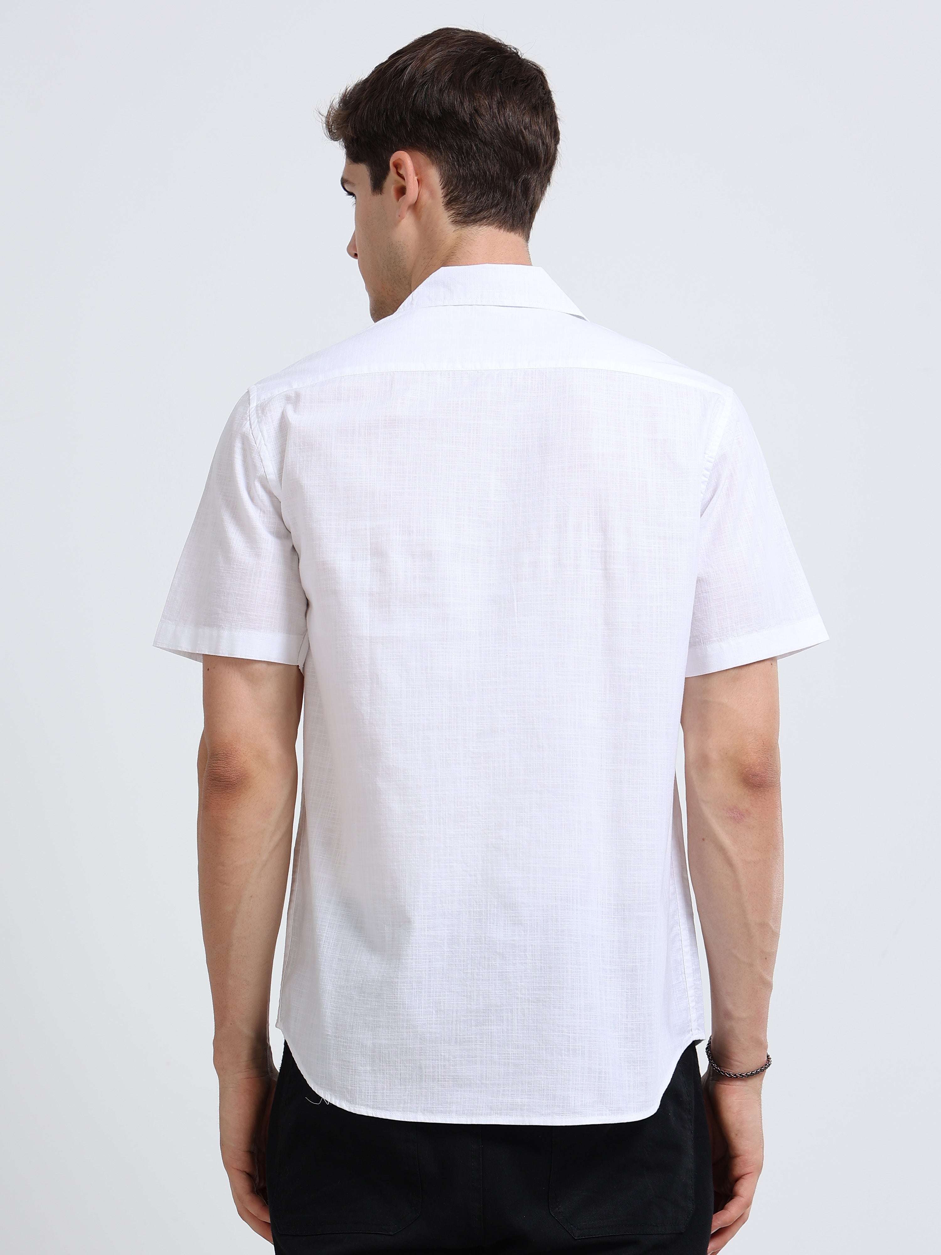White Linen Cubban Collar Shirt