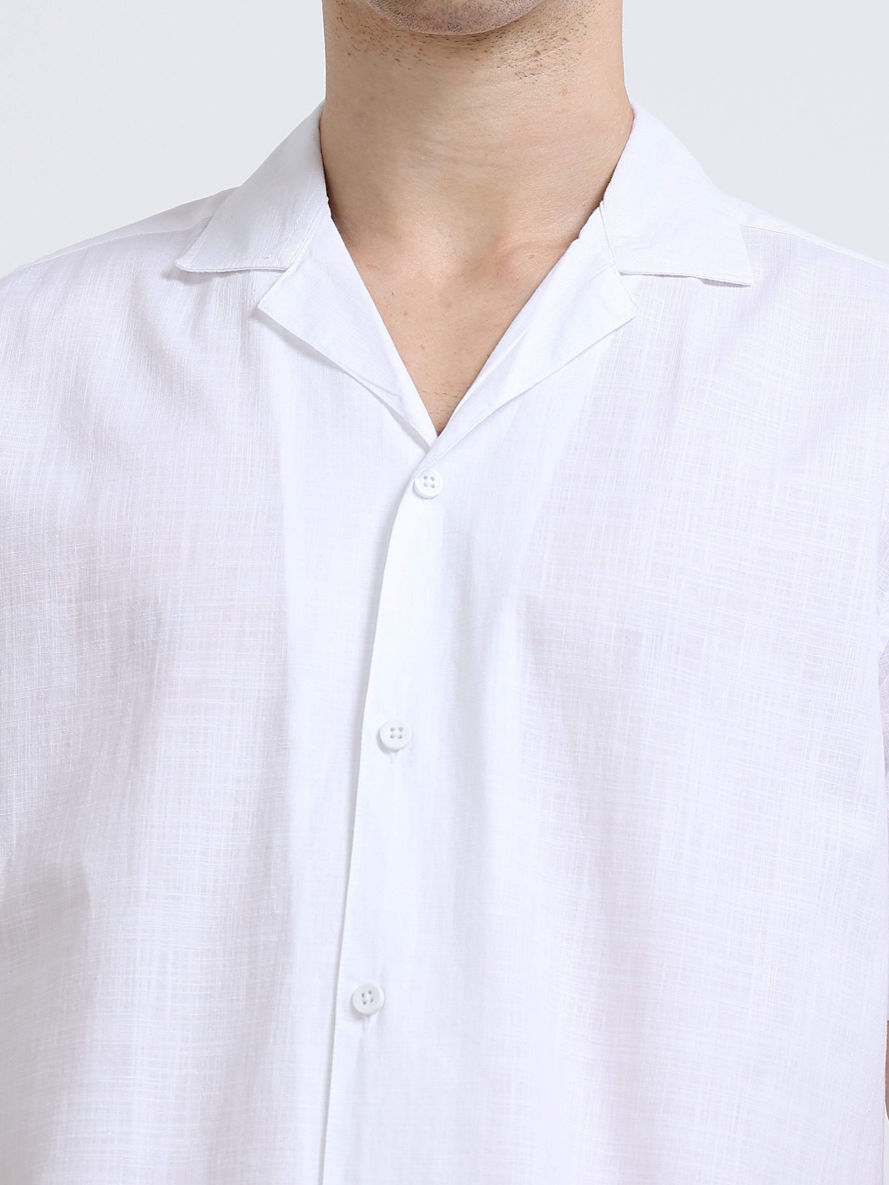 White Linen Cubban Collar Shirt