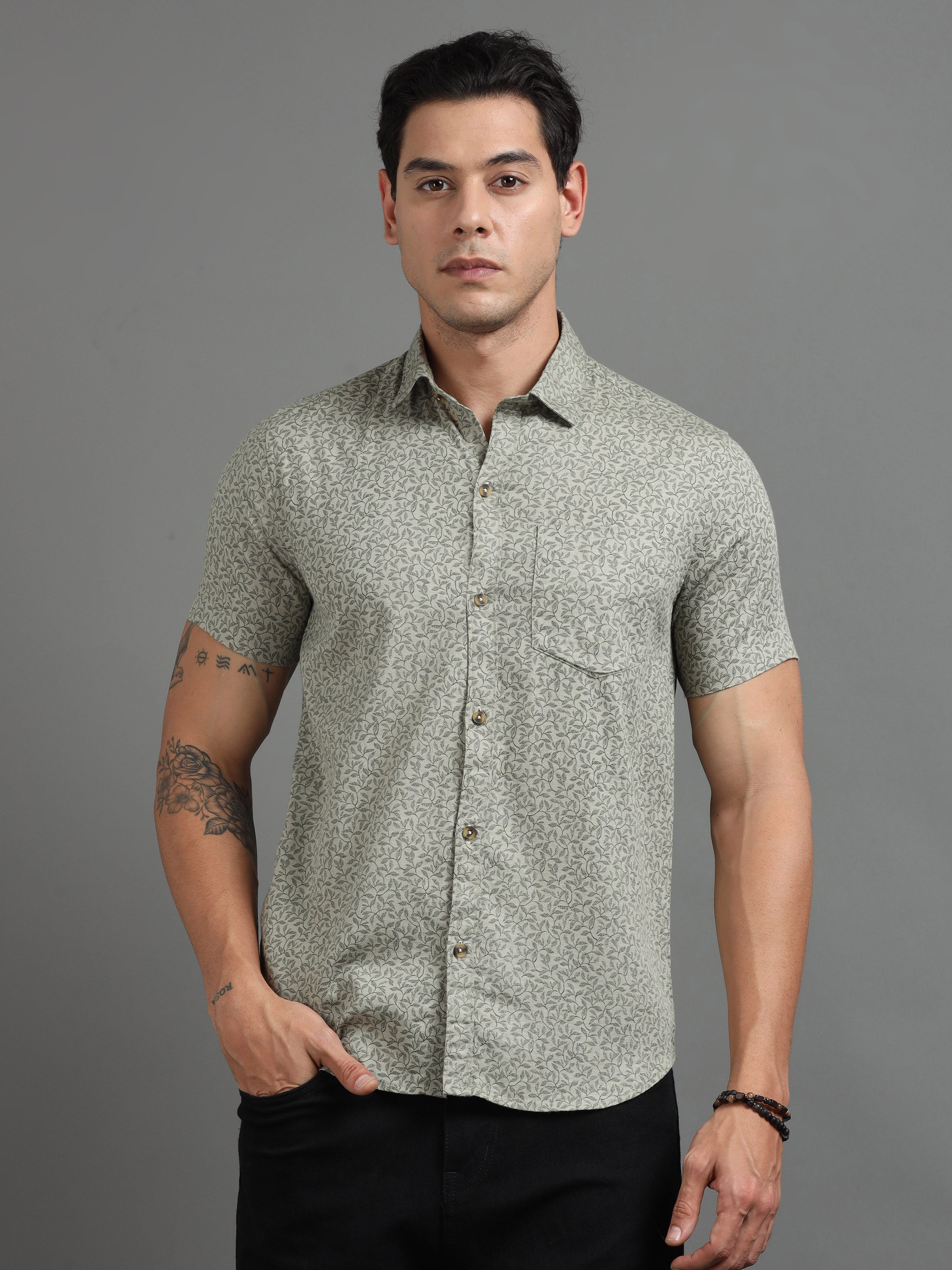 PRĀNA Printed Sage Escape Half-Sleeve Shirt