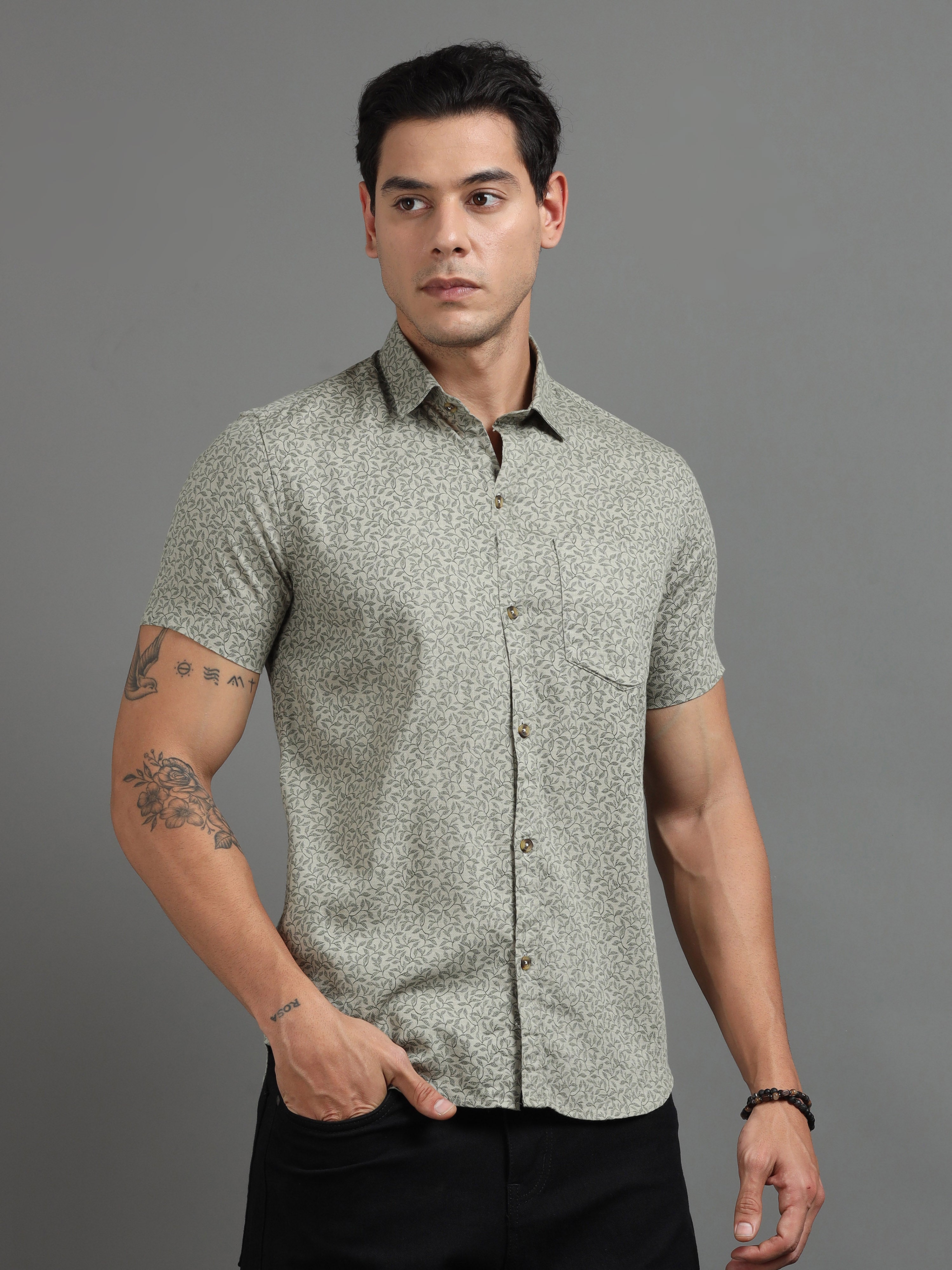 PRĀNA Printed Sage Escape Half-Sleeve Shirt