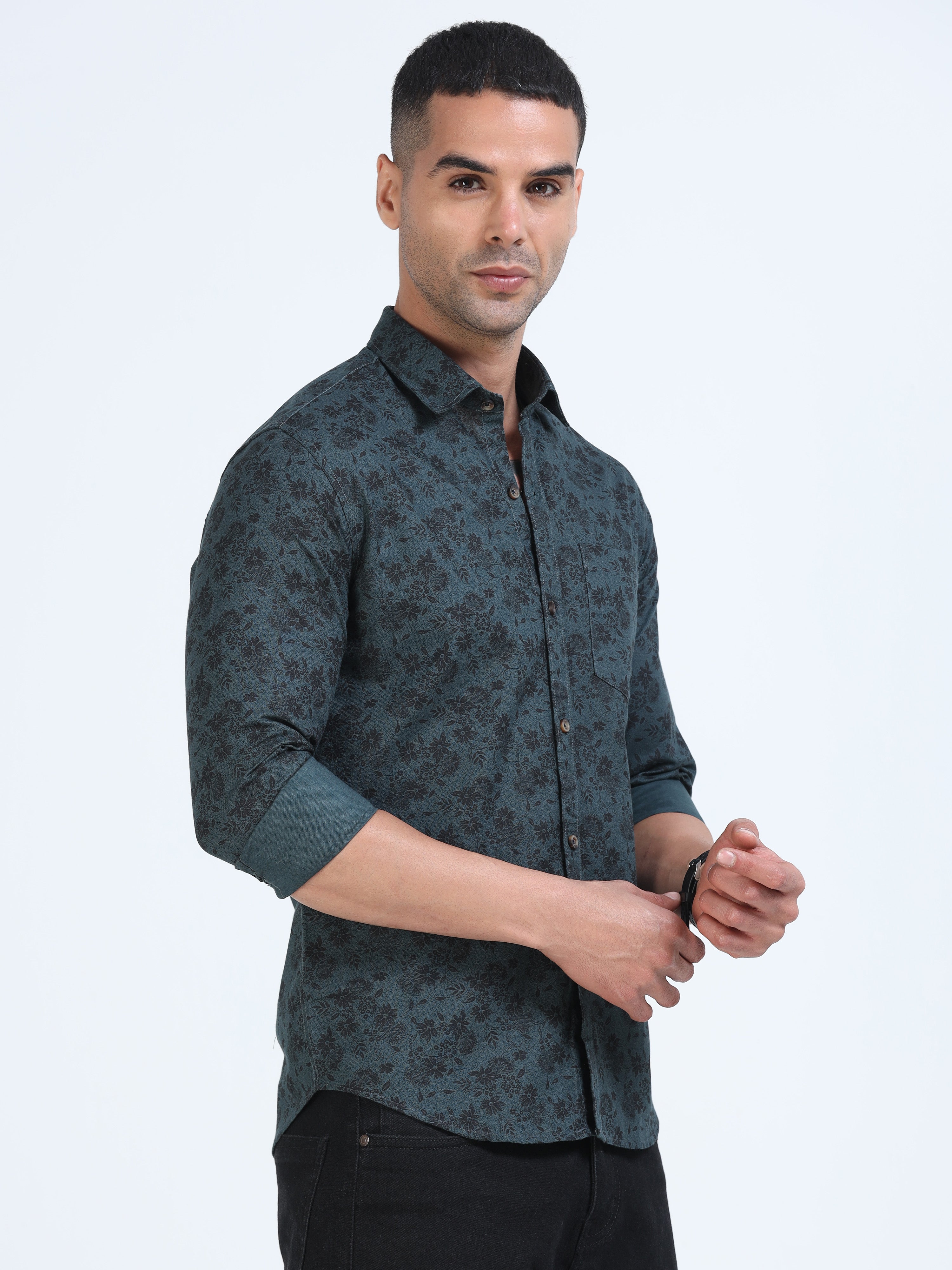 PRĀNA Printed Obsidian Bloom Full Hands Shirt
