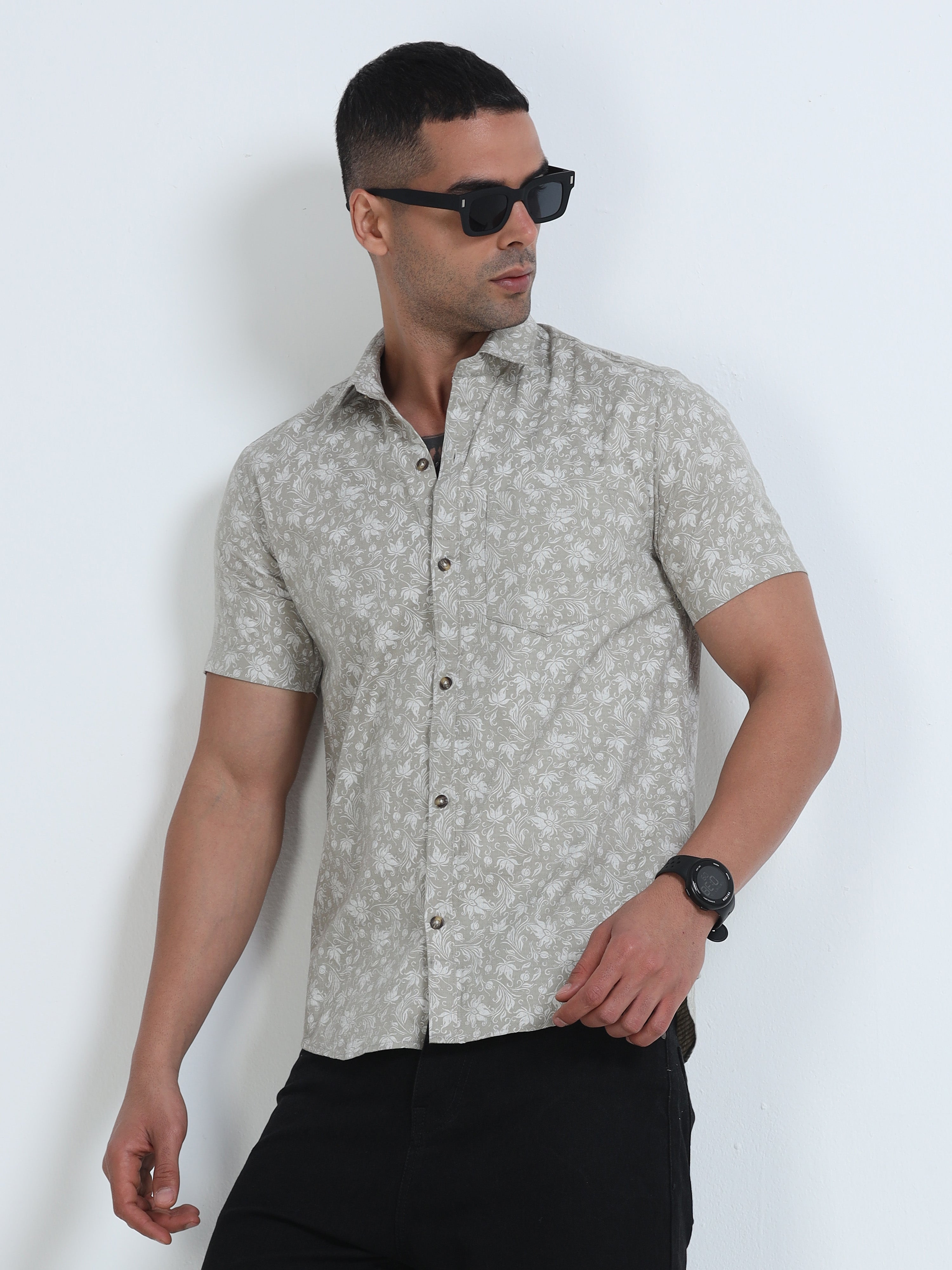 PRĀNA Printed Sandstone Flora Half Hands Shirt
