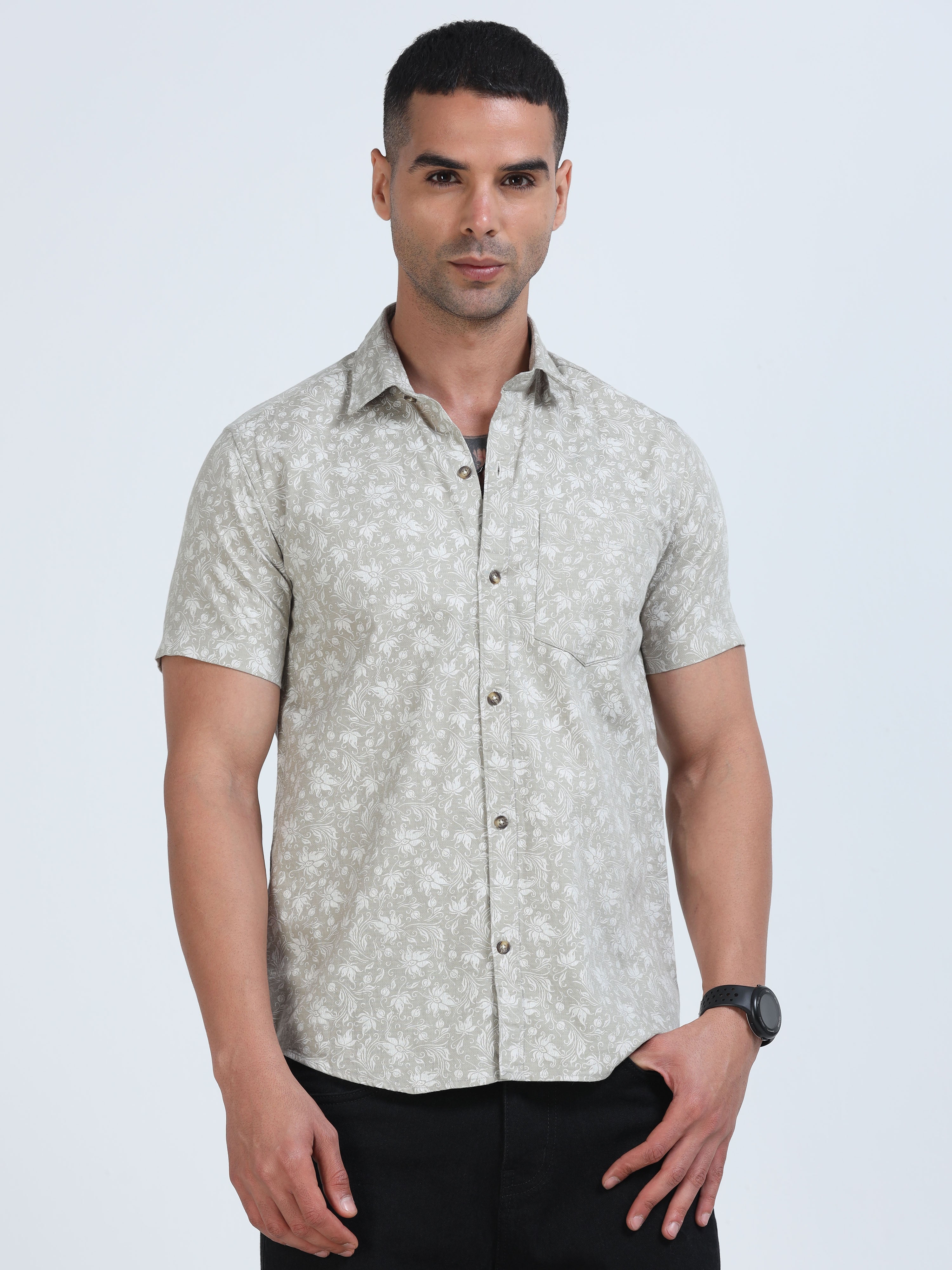 PRĀNA Printed Sandstone Flora Half Hands Shirt