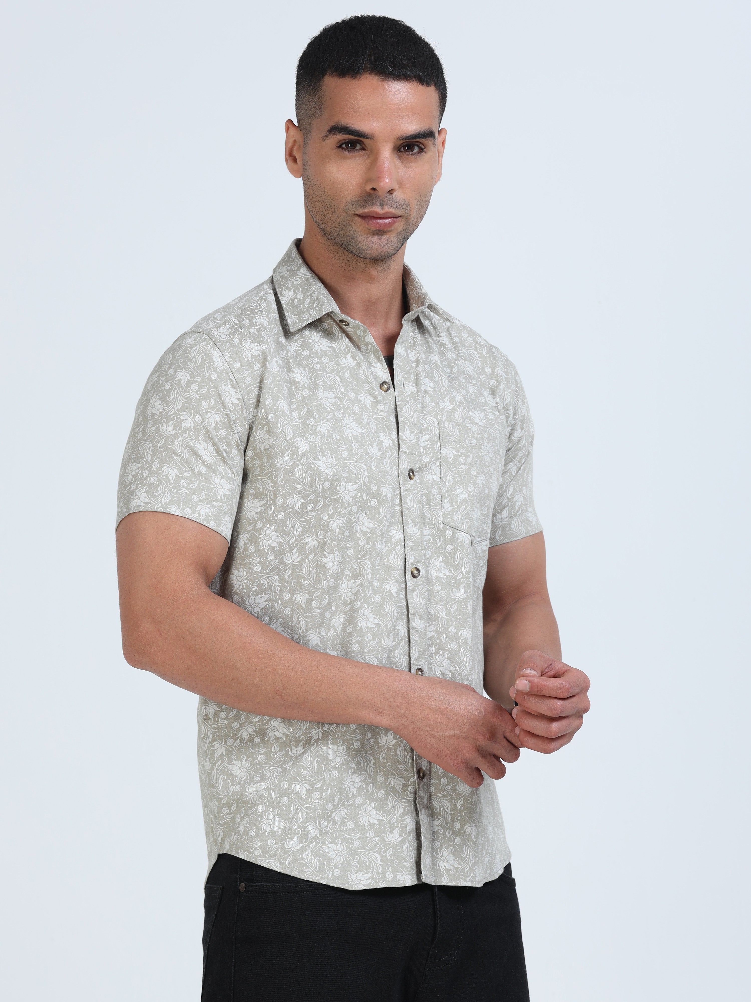 PRĀNA Printed Sandstone Flora Half Hands Shirt