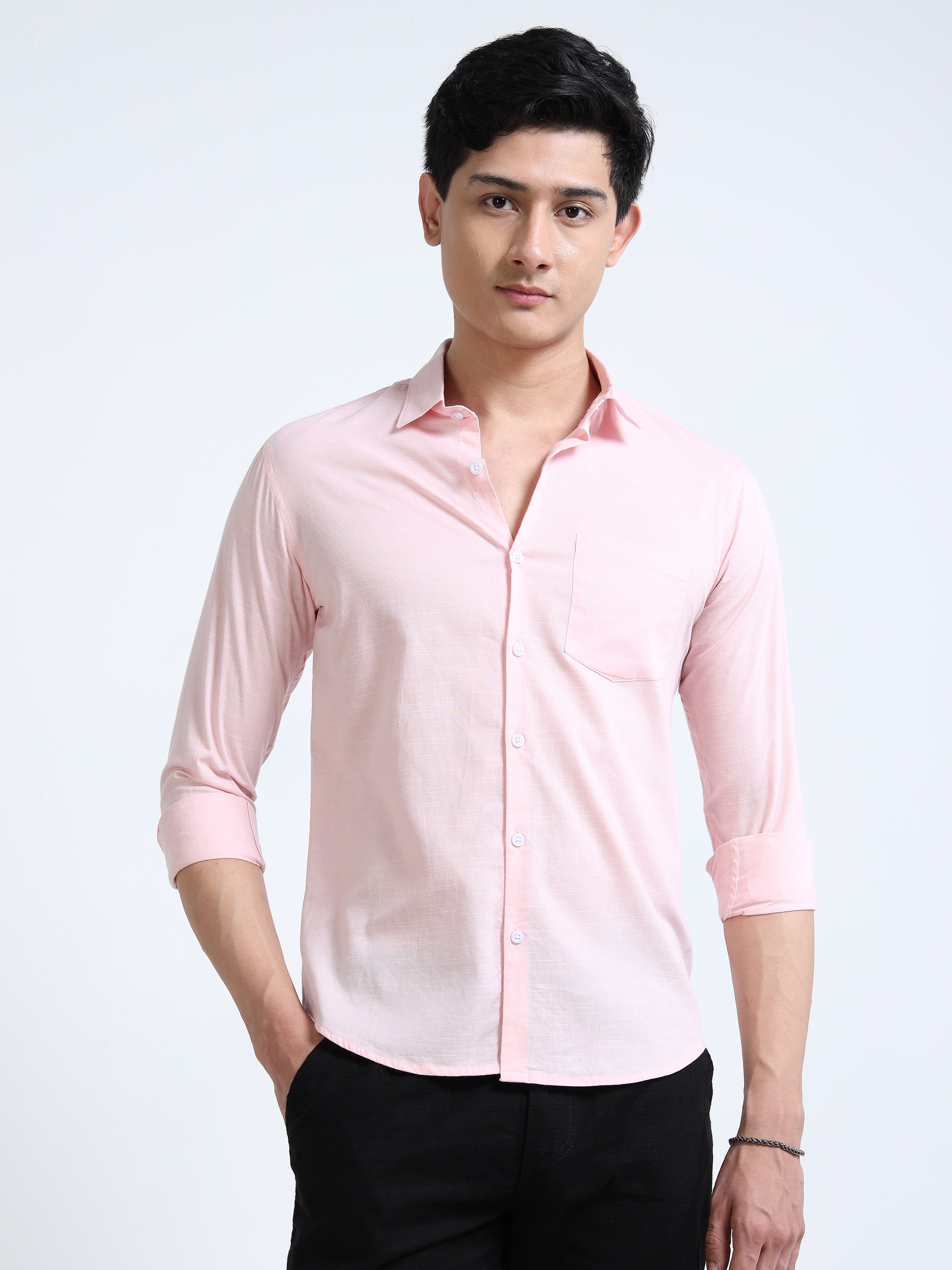 Regal Rose Pink Classic Cotton-Lenin Shirt