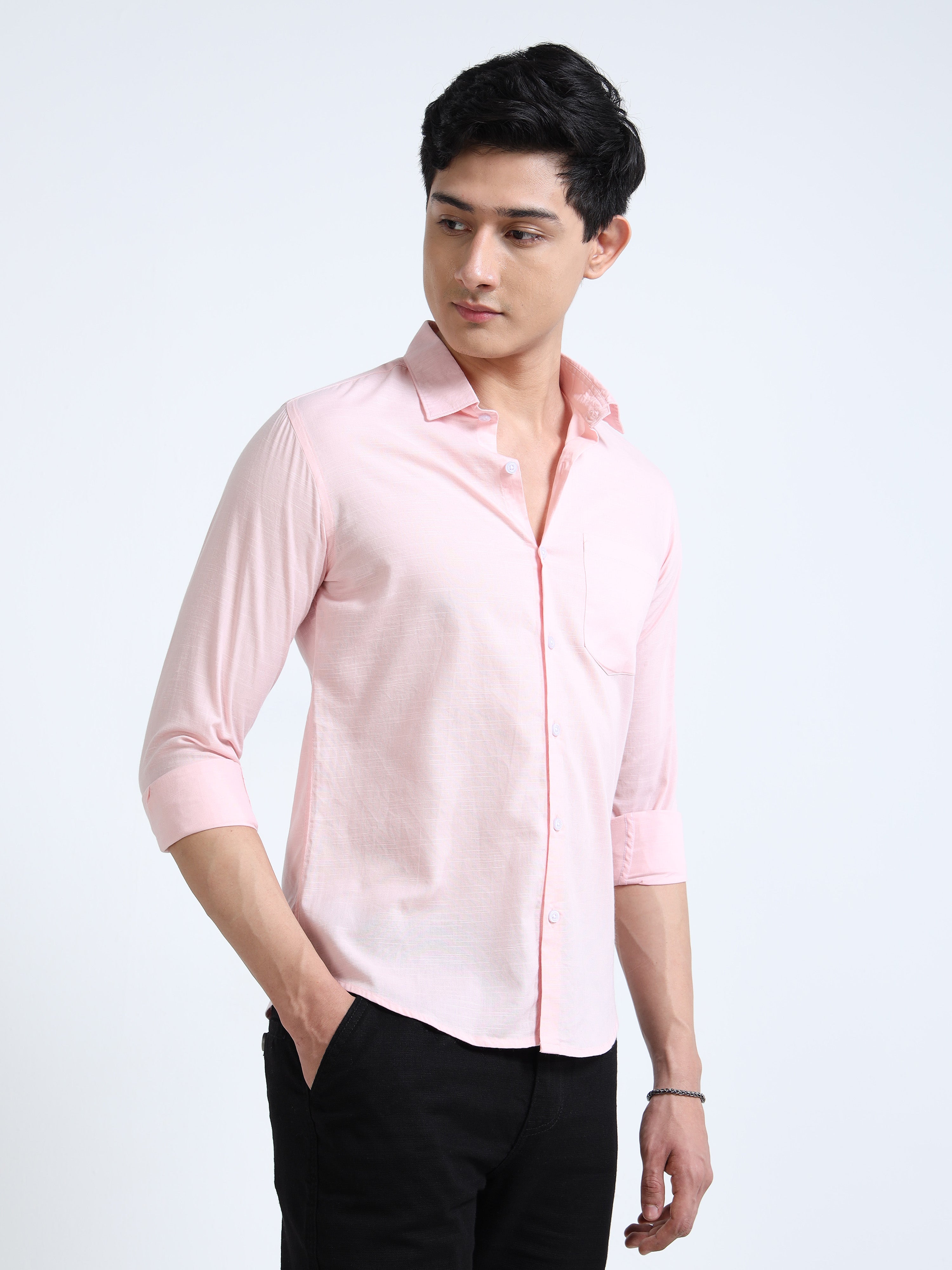 Regal Rose Pink Classic Cotton-Lenin Shirt