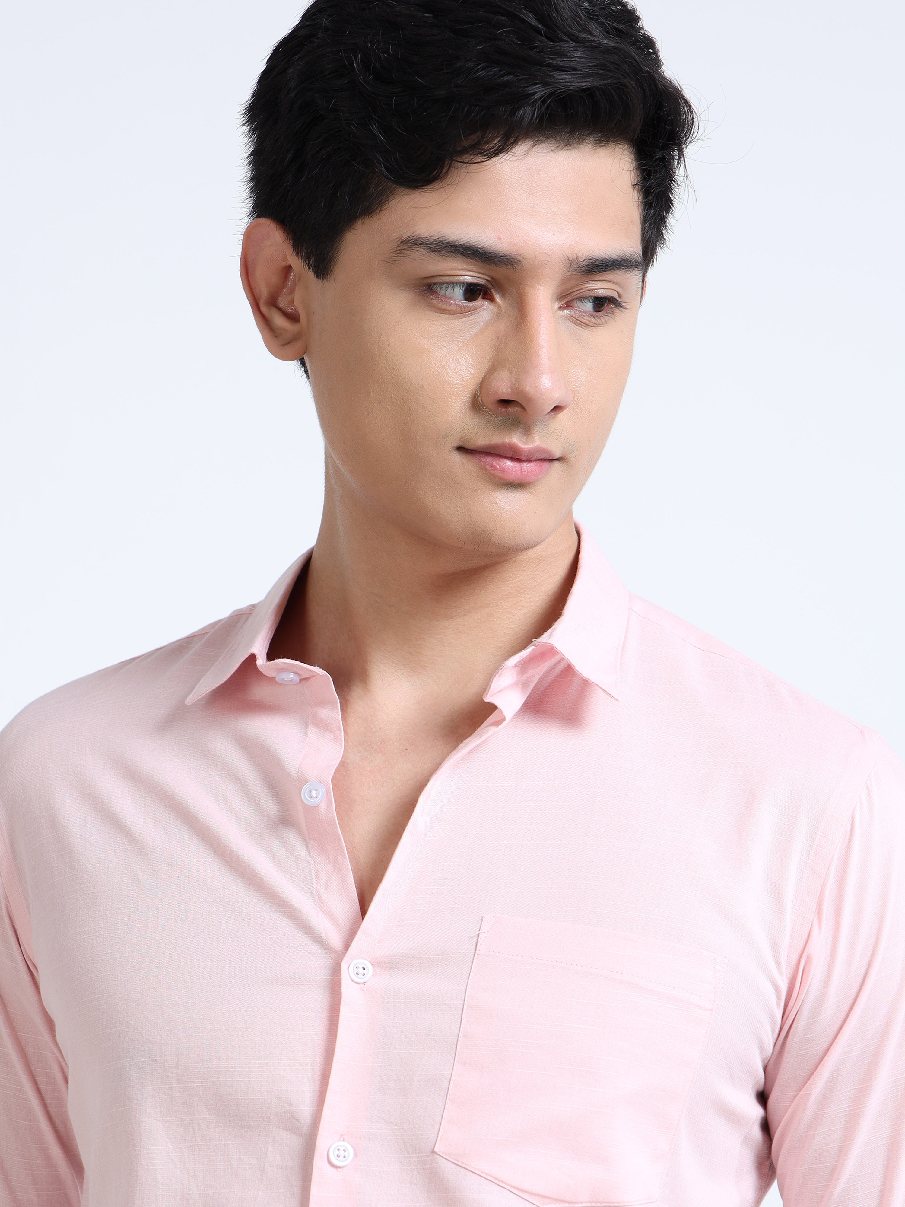 Regal Rose Pink Classic Cotton-Lenin Shirt