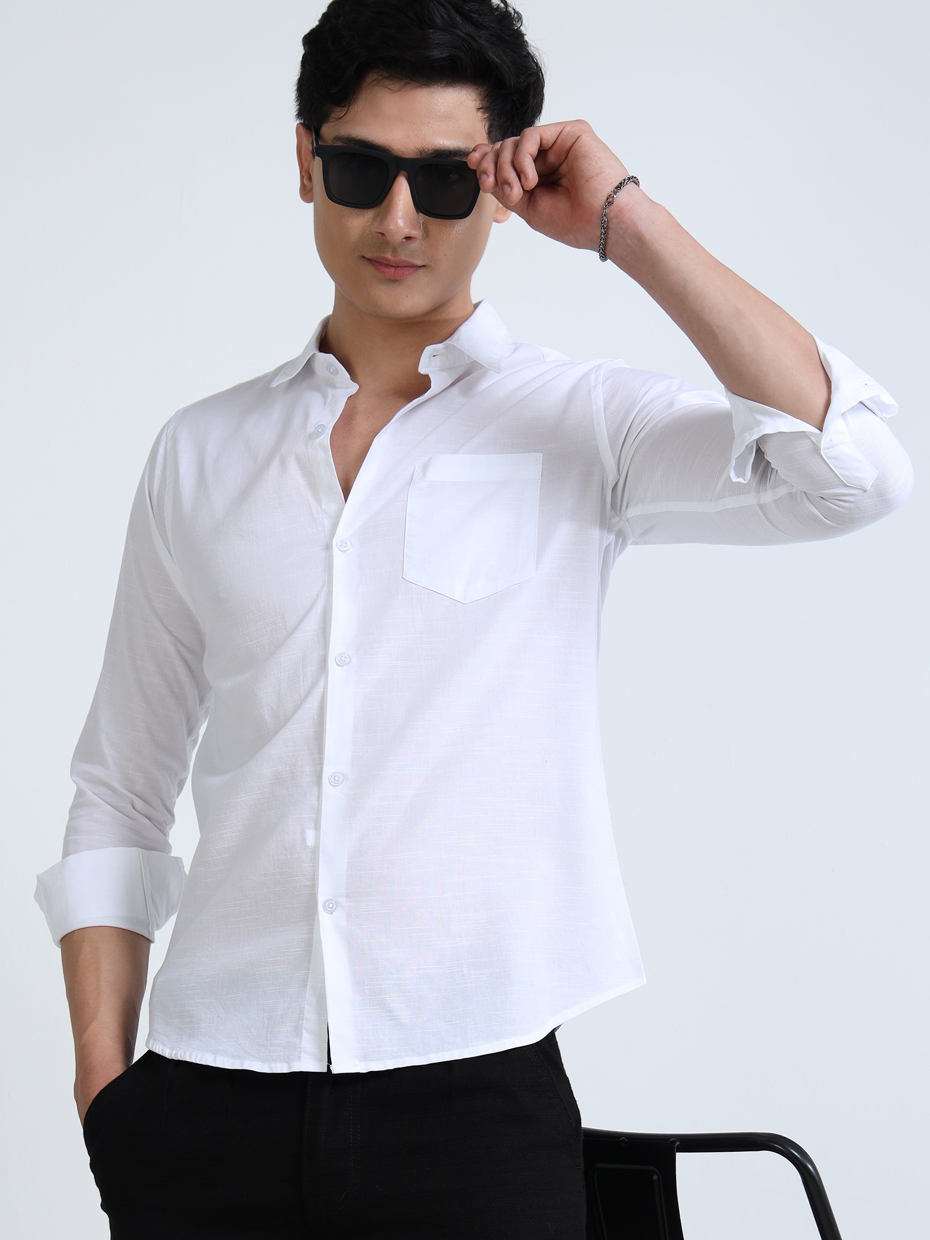 Classic White Cotton-Lenin Shirt
