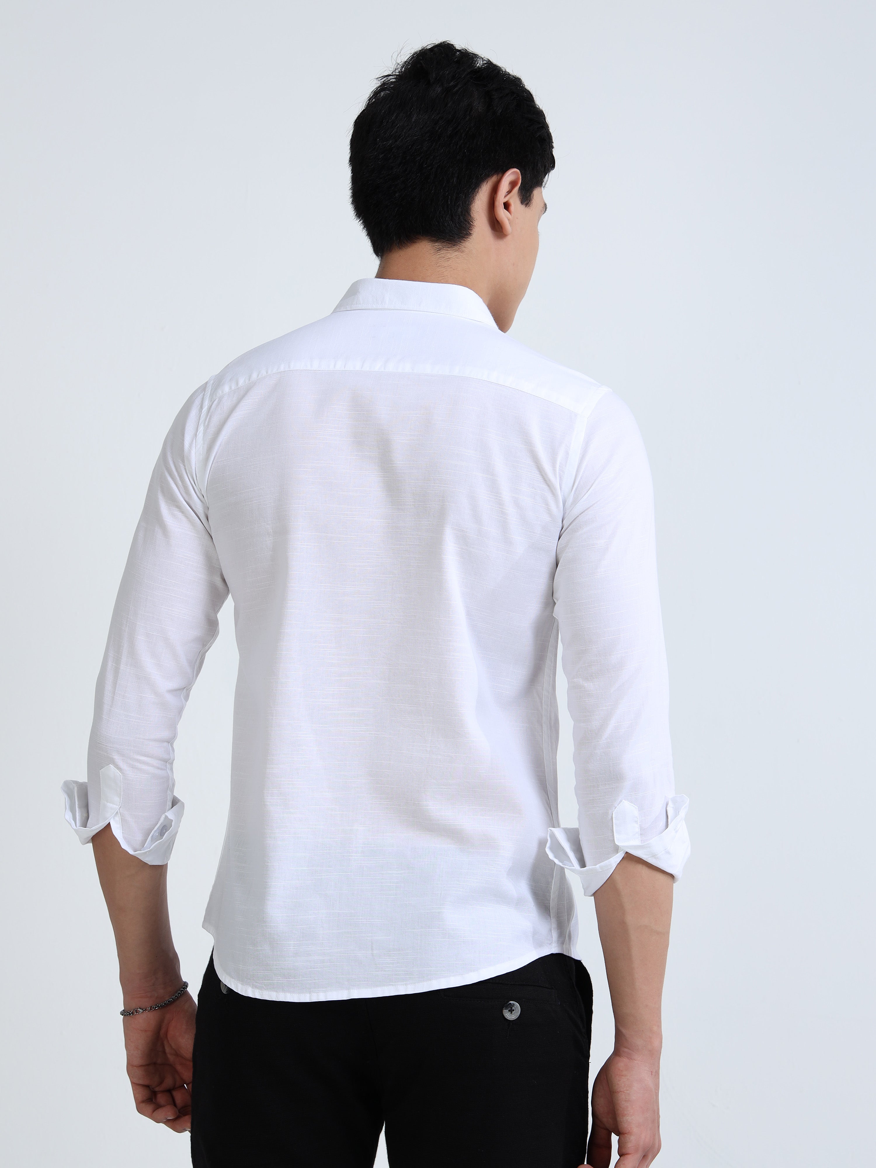 Classic White Cotton-Lenin Shirt