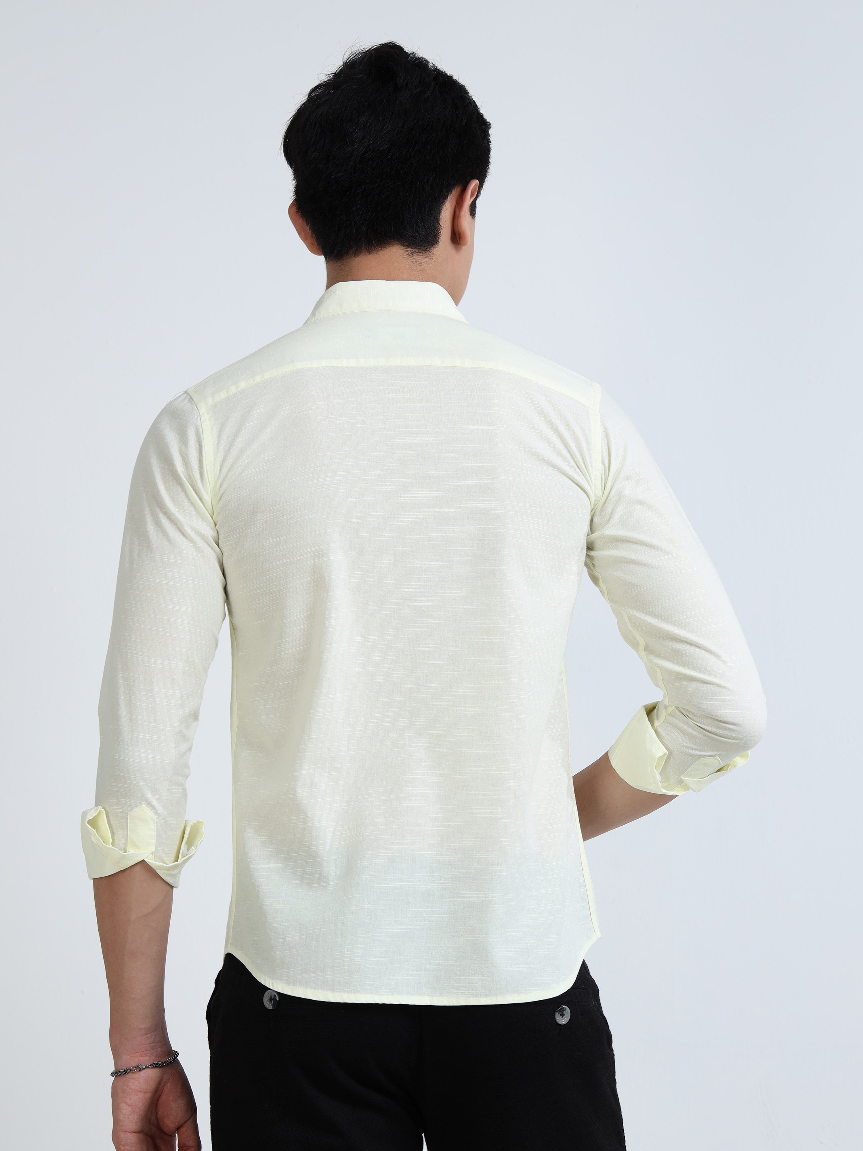 Classic Light Yellow Cotton-Lenin Shirt
