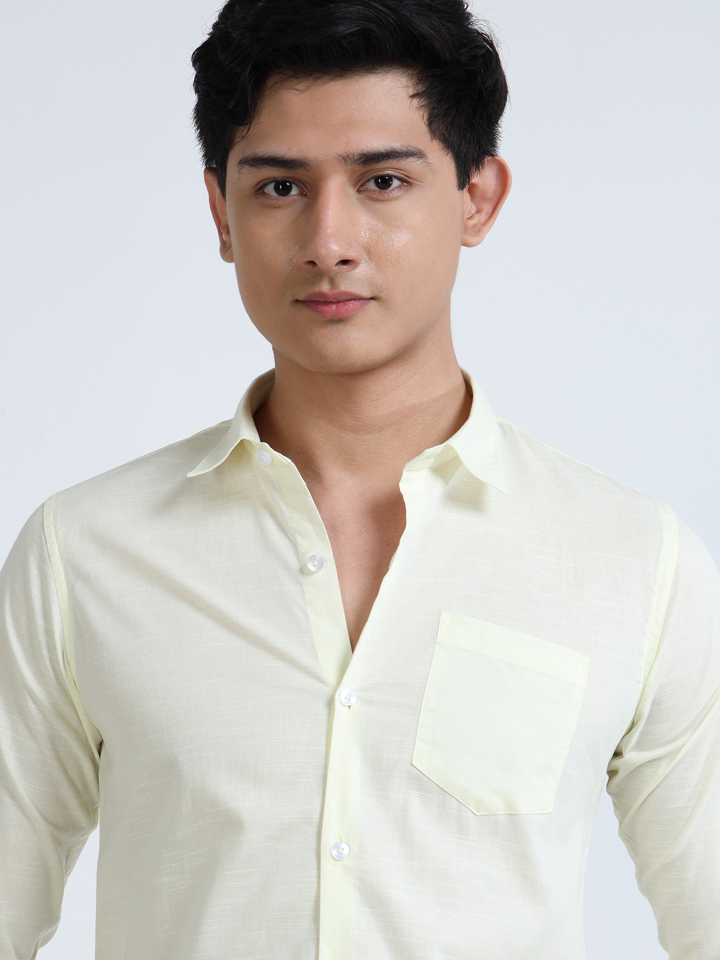 Classic Light Yellow Cotton-Lenin Shirt