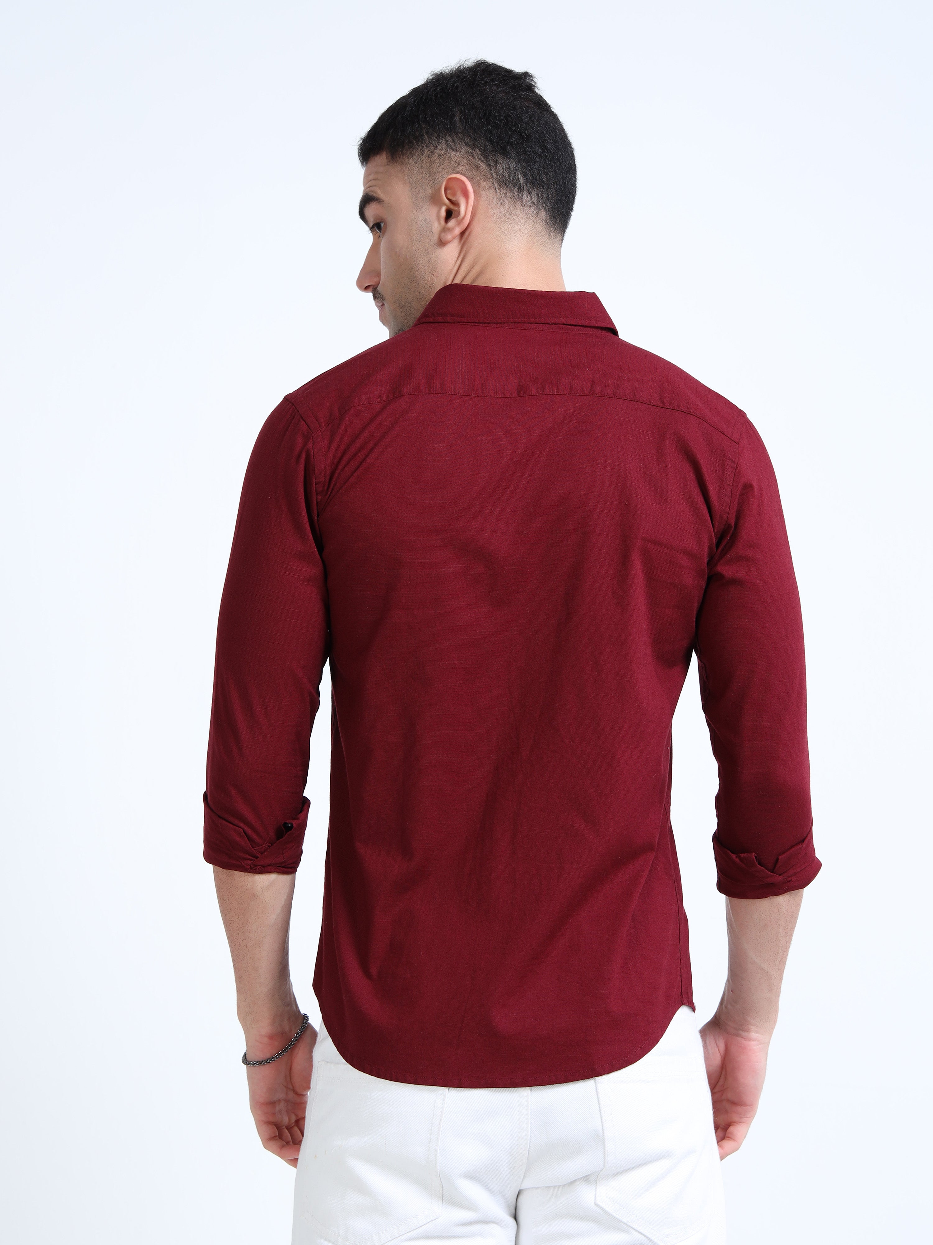 Garnet Red Classic Cotton-Lenin Shirt