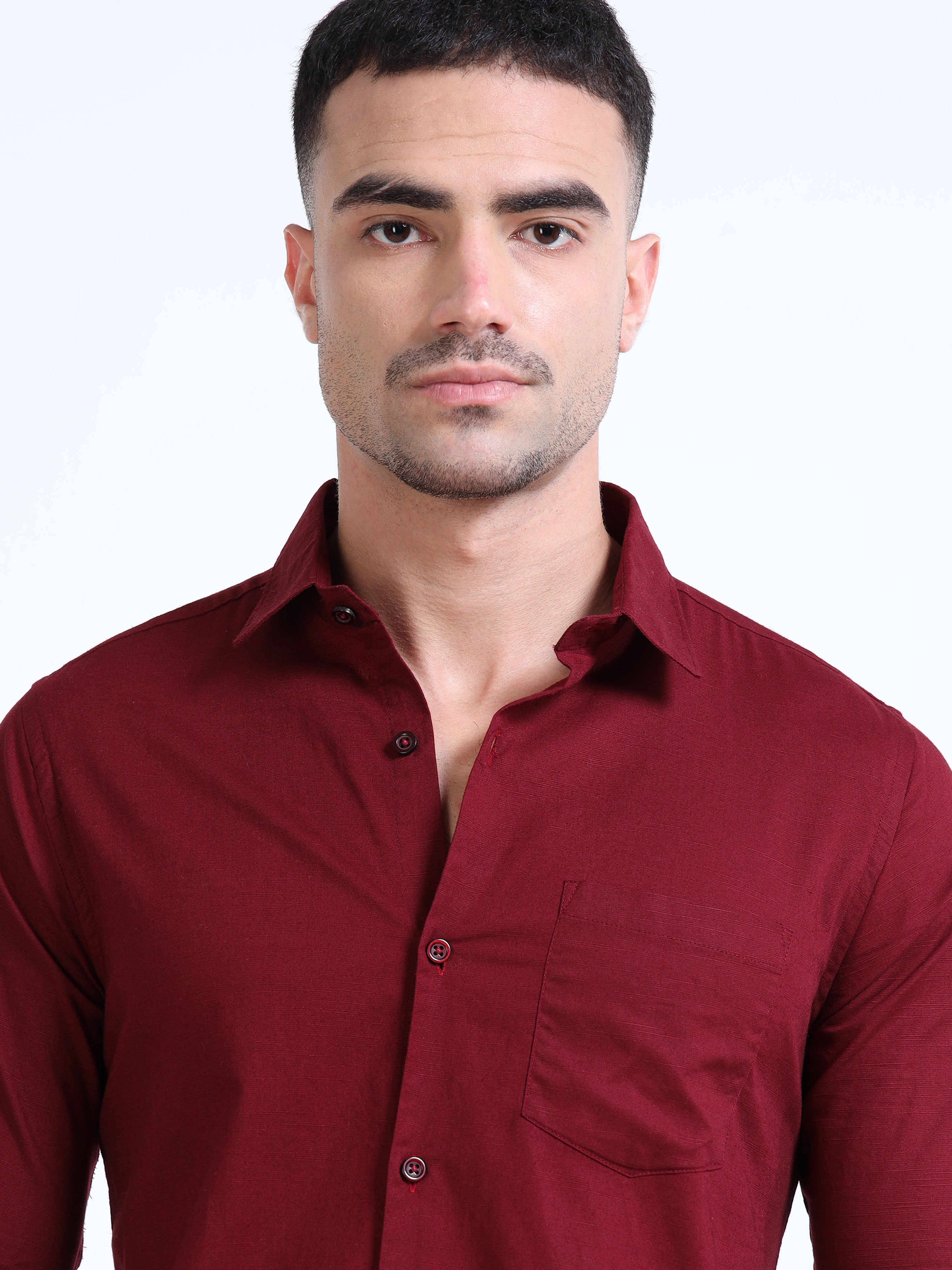 Garnet Red Classic Cotton-Lenin Shirt