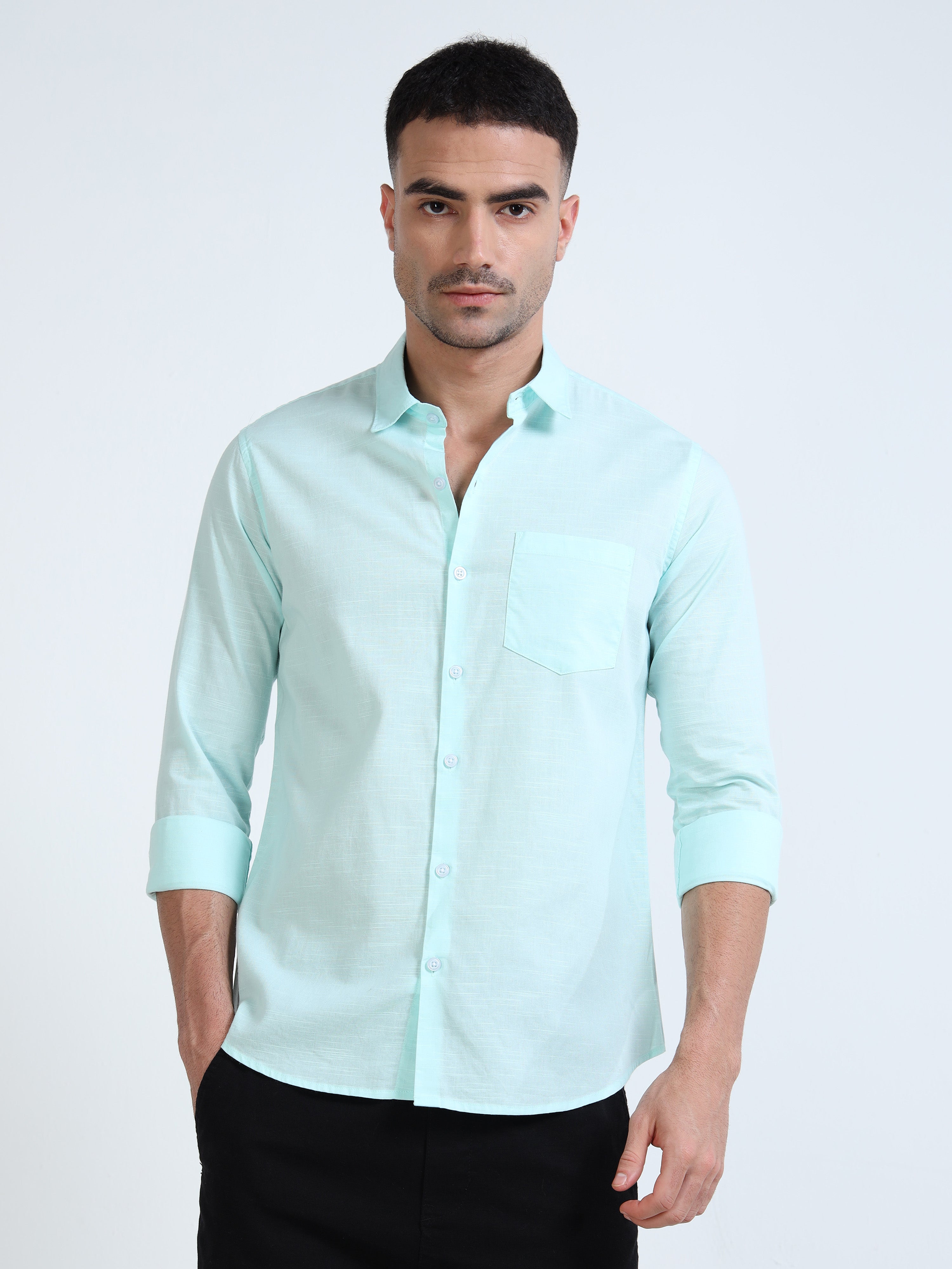 Old Ivy Green Classic Cotton-Lenin Shirt